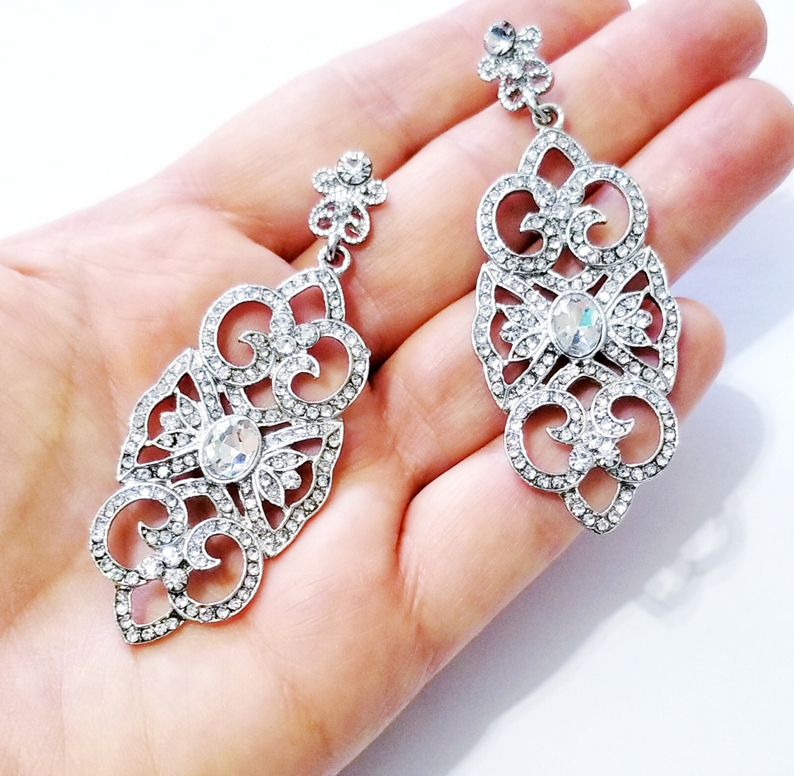 Chandelier Drop Dangle Earrings Rhinestone Austrian Crystal 2.8 in Clear