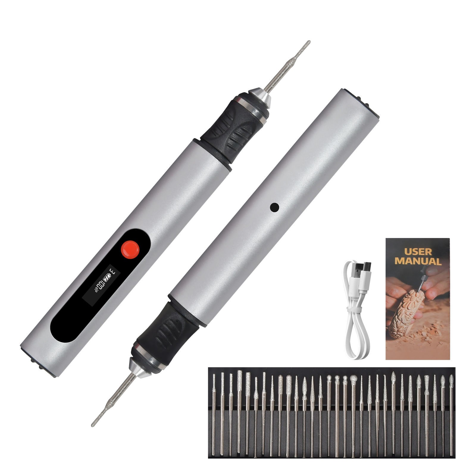 USB Rechargeable Engraving Pen with 30x Bits Mini Electric DIY Engraver Cordless