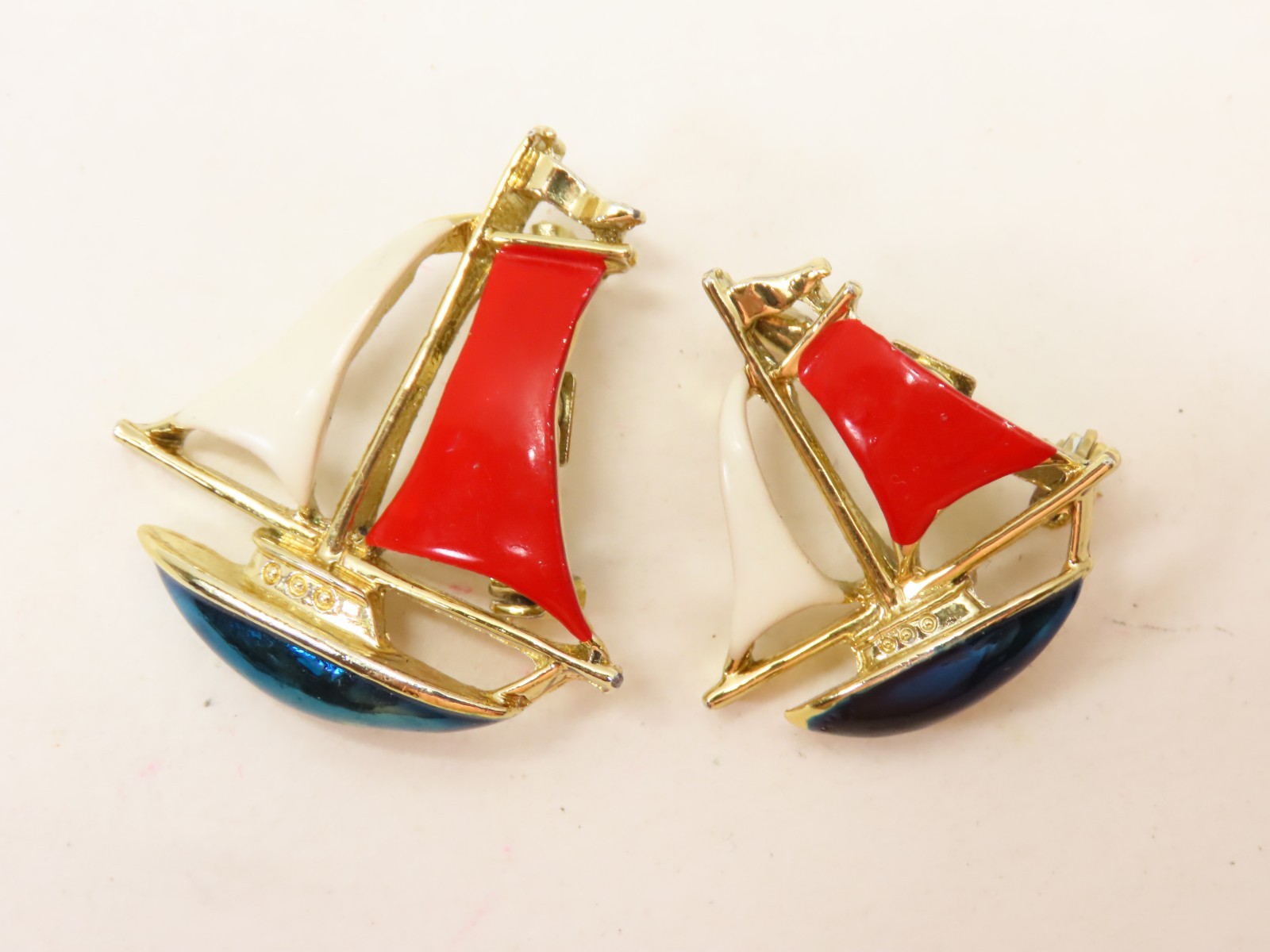 Gerry’s Sail Boats Brooch Pin Lot Enamel Gold Tone Signed D5748