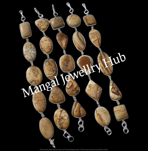 Sale Picture Jasper Gemstone Bracelets 925 Sterling Silver Plated Jewellery Lot