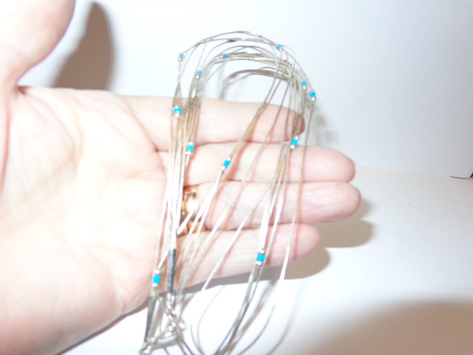 vintage sterling silver turquoise/liquid silver necklace sz 22 in wgt 7.2 grams
