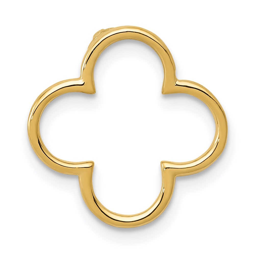 14k Yellow Gold Small Quatrefoil Design Chain Slide Pendant L-15mm, W-15mm