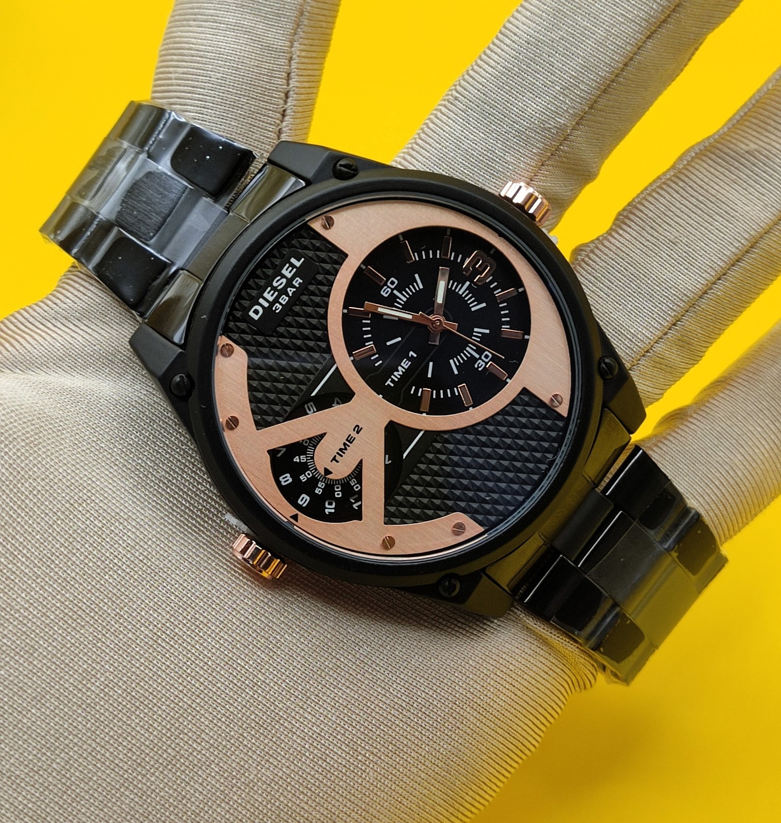 #Refurbished Diesel Only The Brave 3 Bar Dual Time Analog Men’s Wrist Watch