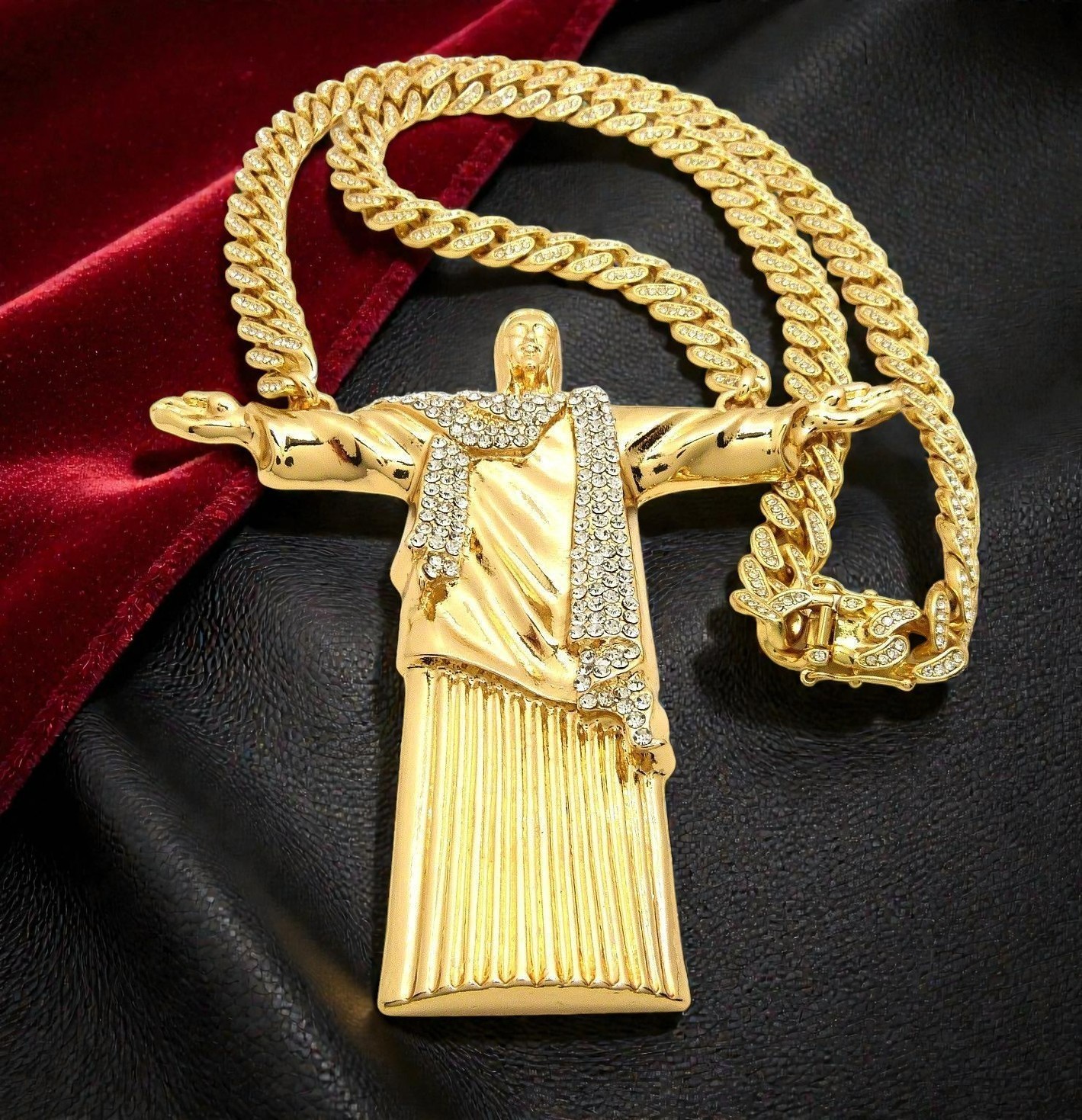 HIP HOP JUMBO XXL JESUS BODY CZ PENDANT 13mm 24″ ICED CUBAN CHAIN BLING NECKLACE