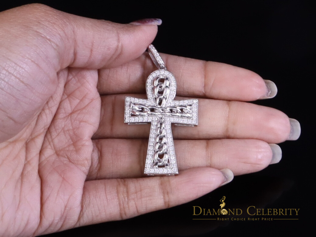 925 Sterling White Silver Cross Shape Fashion Pendant with 0.00ct Cubic Zirconia