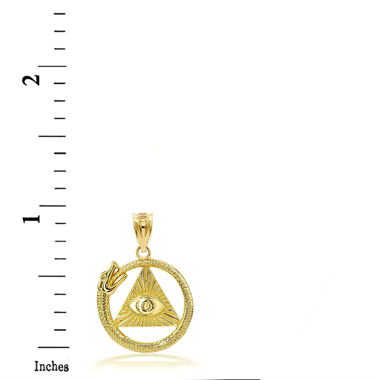 Gold 3D Ouroboros Snake Eye of Providence Pyramid Pendant Necklace