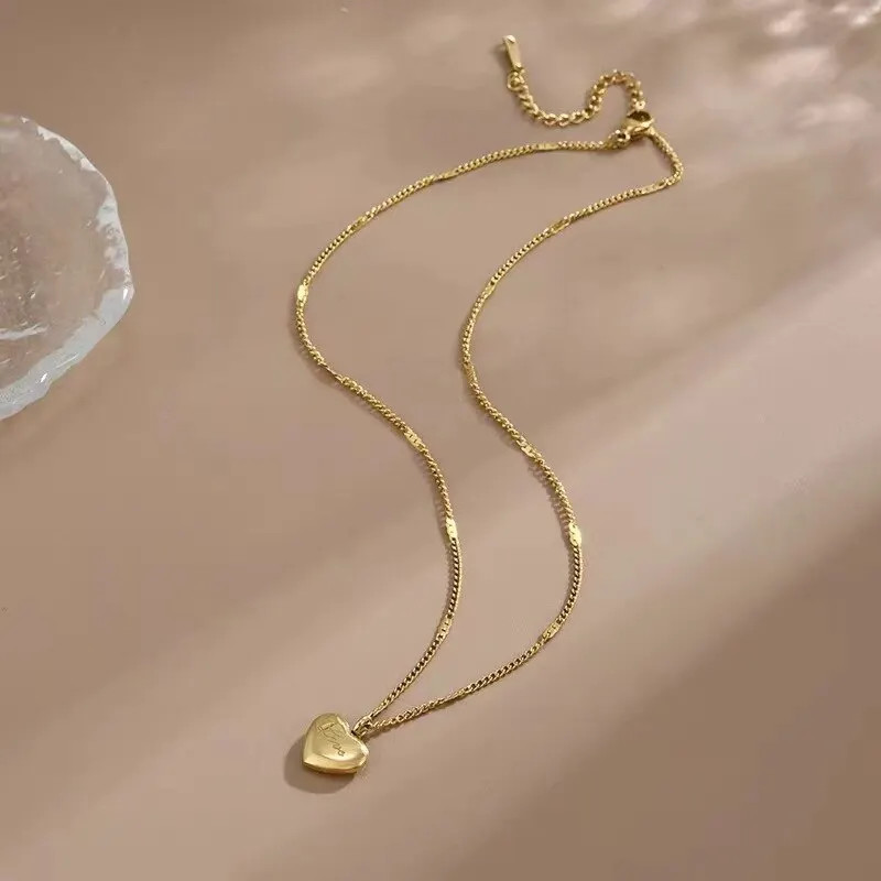 1pcs Gold-color Necklace Ms Simple Fashion Peach Heart Engraved Love Collarbone