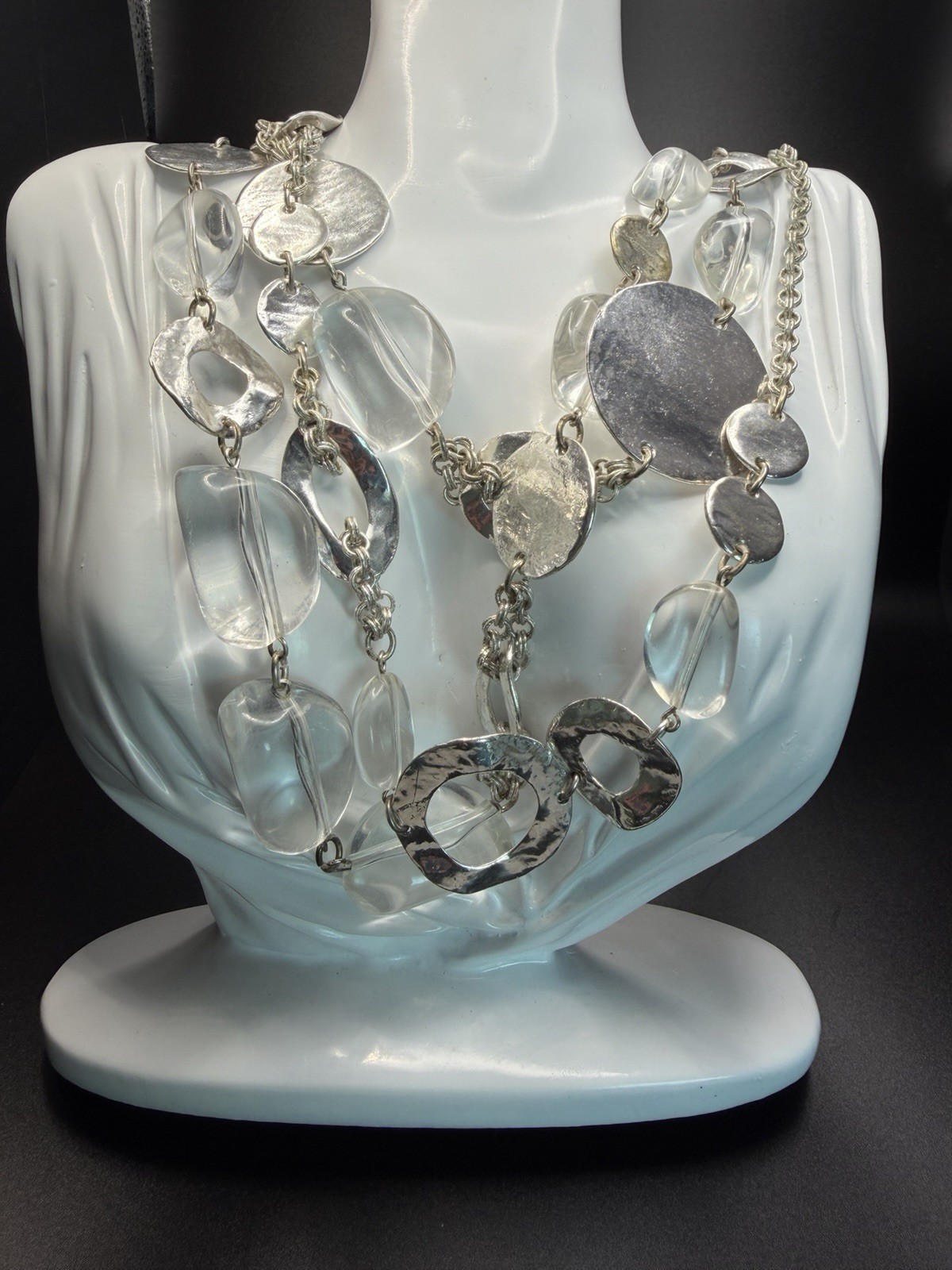Chico’s Statement Necklace. Silver chain with large links and clear beads.