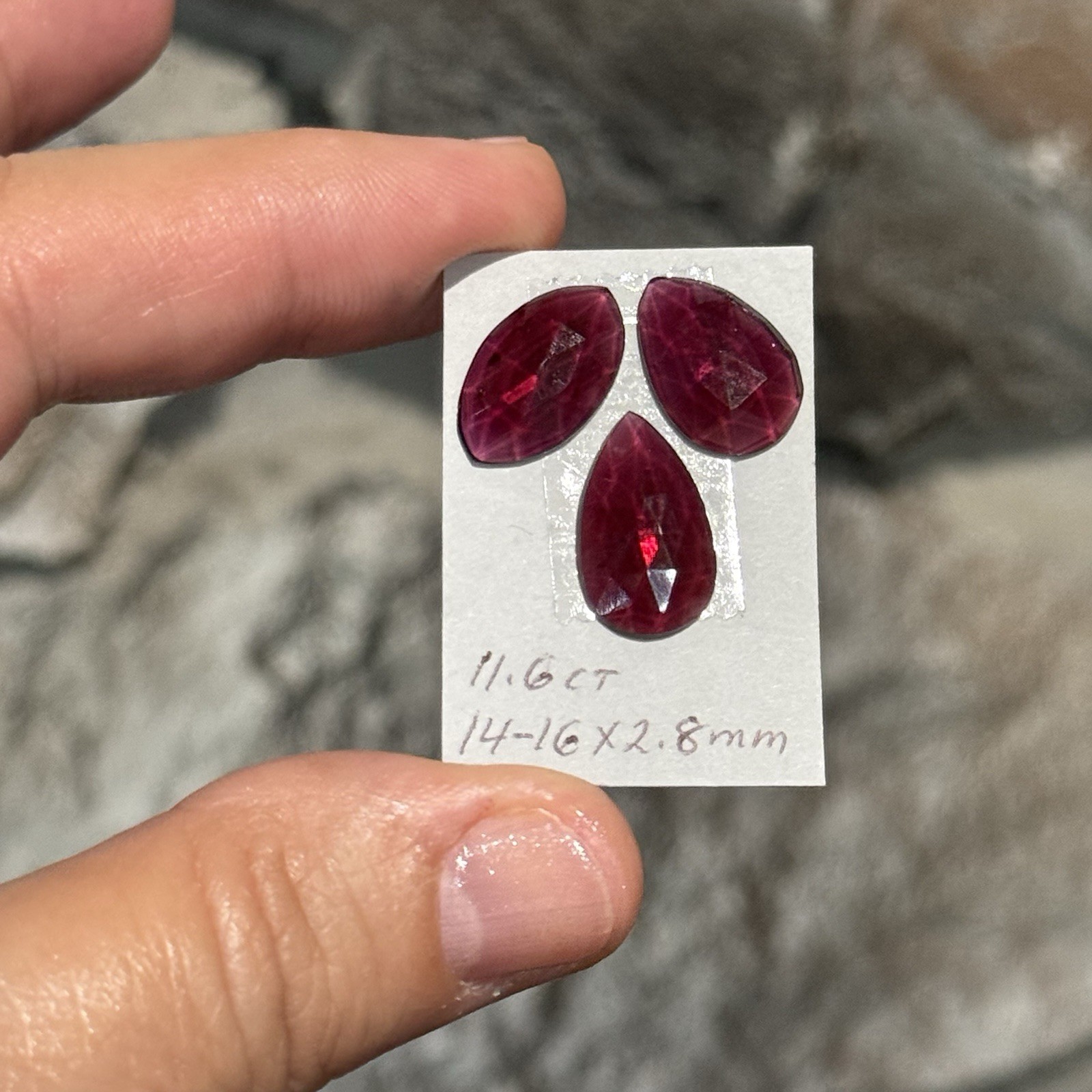 11.6ct 14-16×2.8mm 3pc Mixed Lot Fine Rose Cut Rhodolite Garnet Cabochon Gems