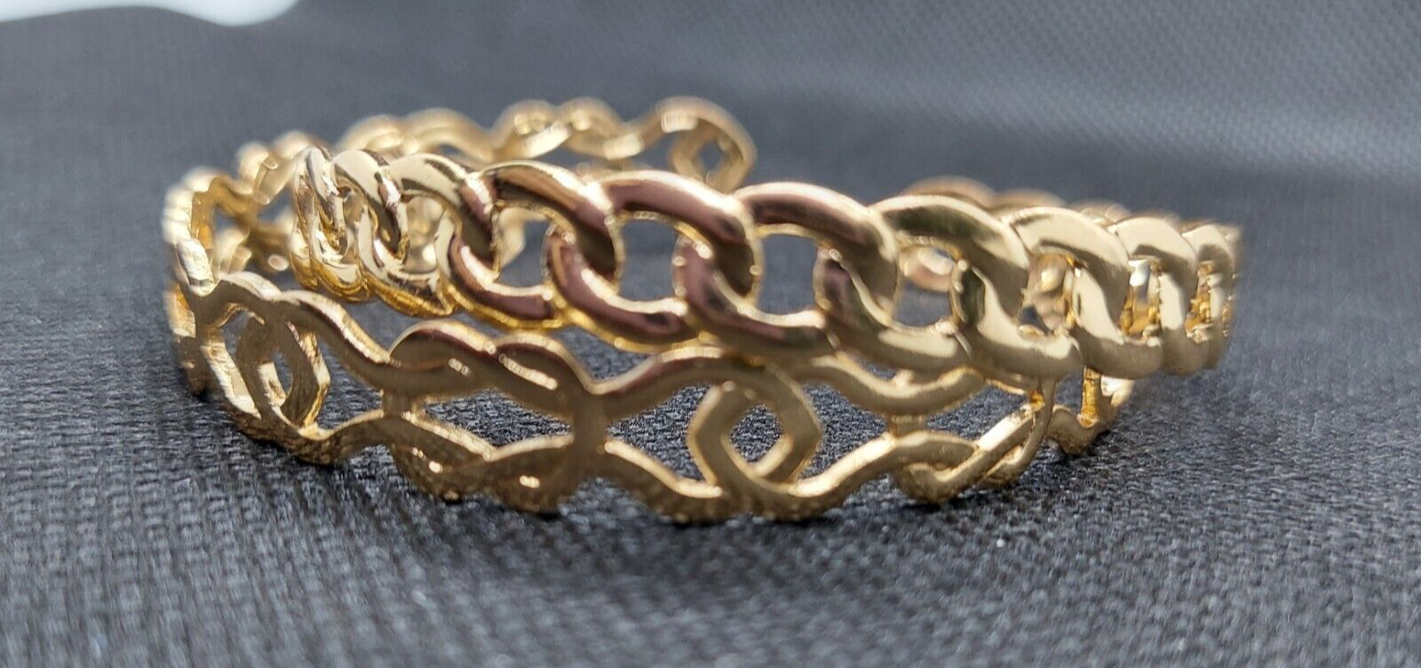 Pair of Lightweight Gold Tone Cuff Bracelets Adjustable