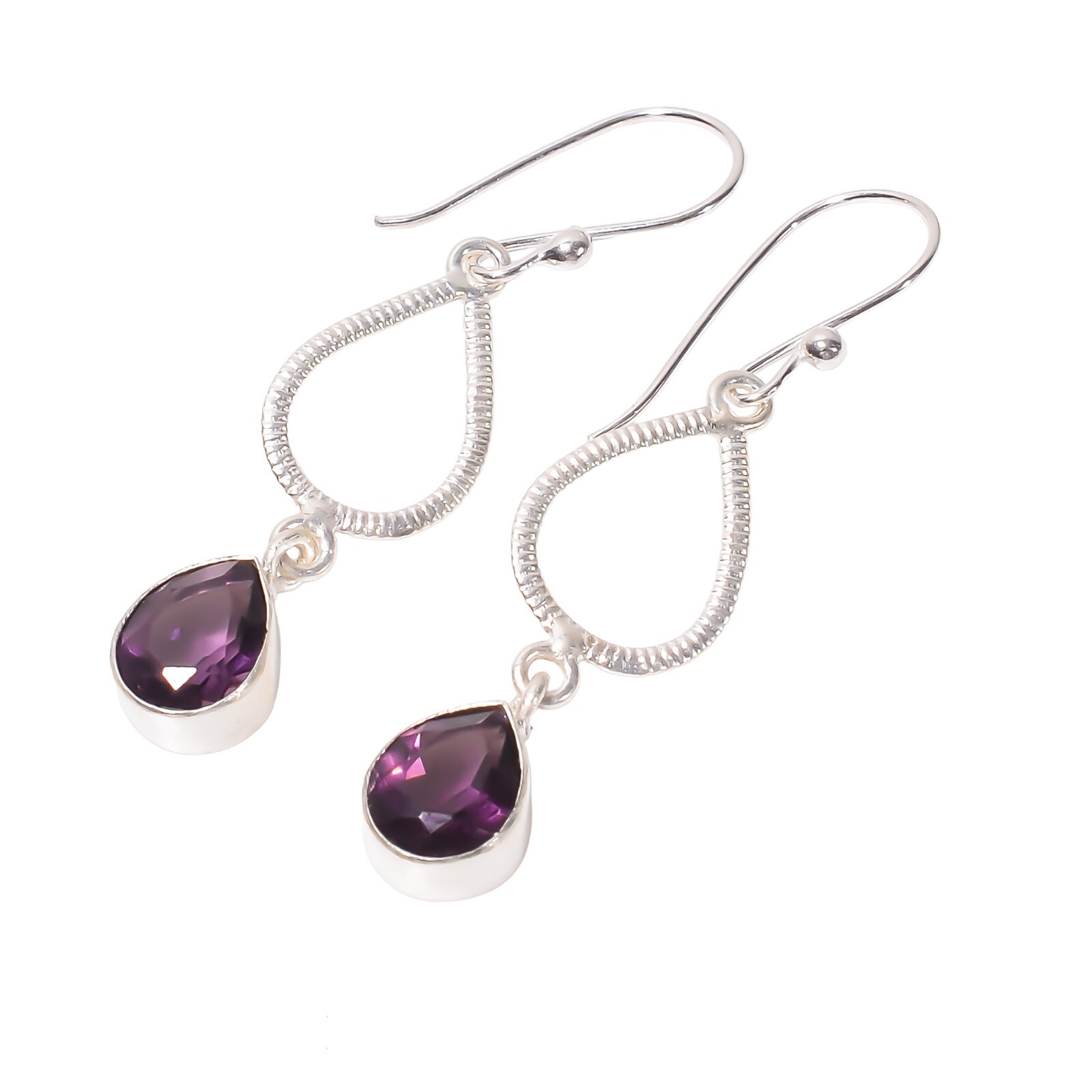 Amethyst Gemstone Dangle Earrings 925 Silver Boho Jewelry 2.2″ For Wedding Gifts