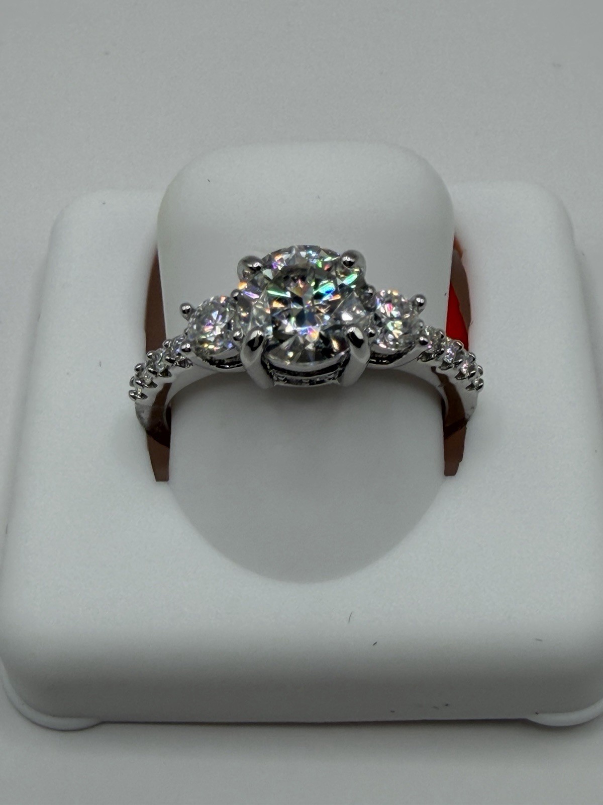 Stamped 925 Sterling Silver Moissanite Round Prong Band Ring Size 6
