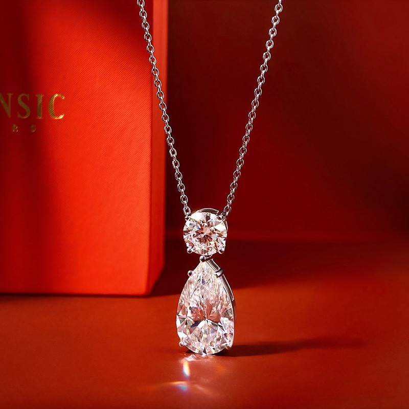 8CT D VVS1 Waterdrop Moissanite Pendant Necklace for Women 925 Sterling Silver