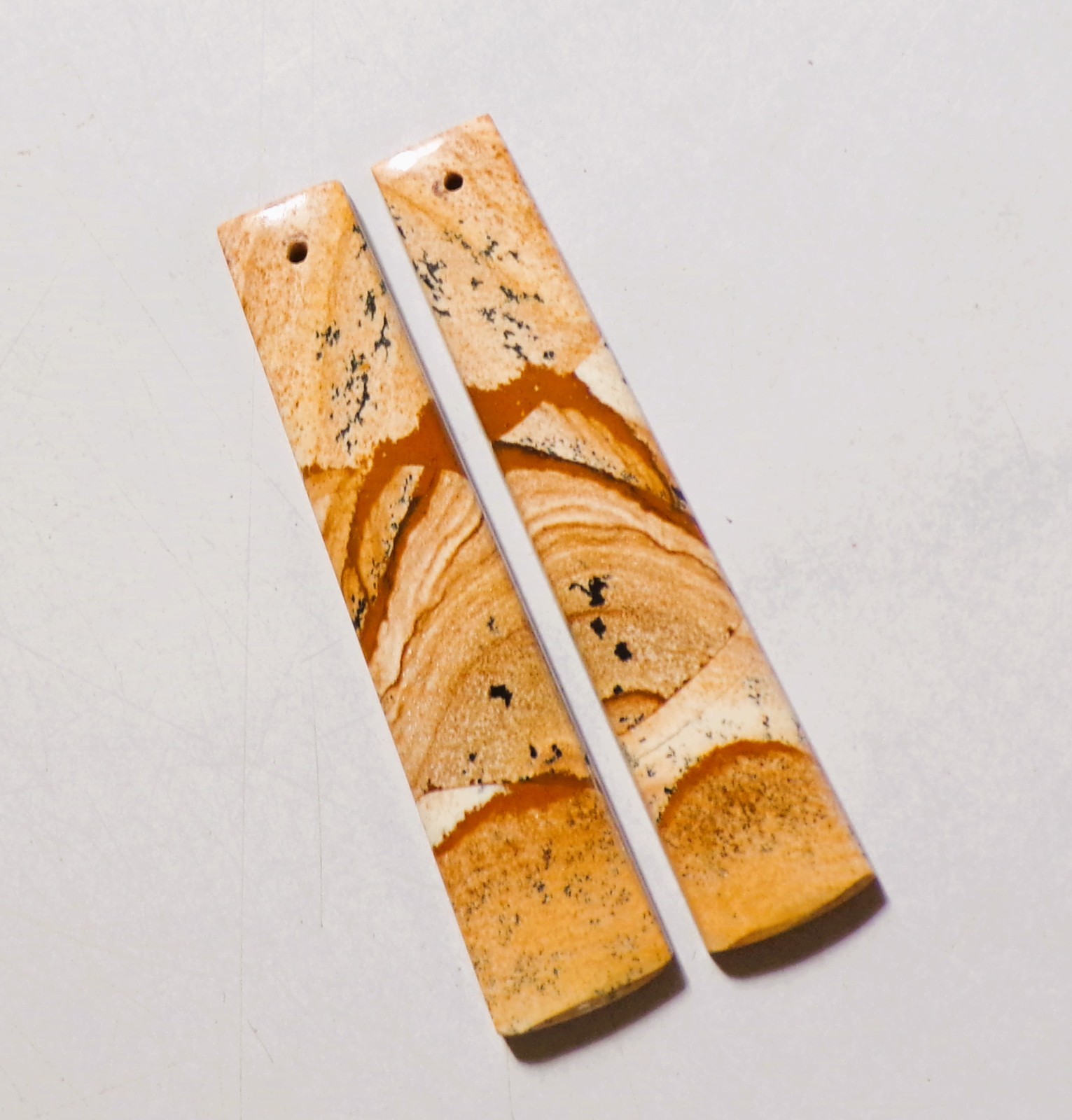 46.90 Cts Natural Picture Jasper Drilled Cabochon Match Pair Gemstone 56X12MM 44