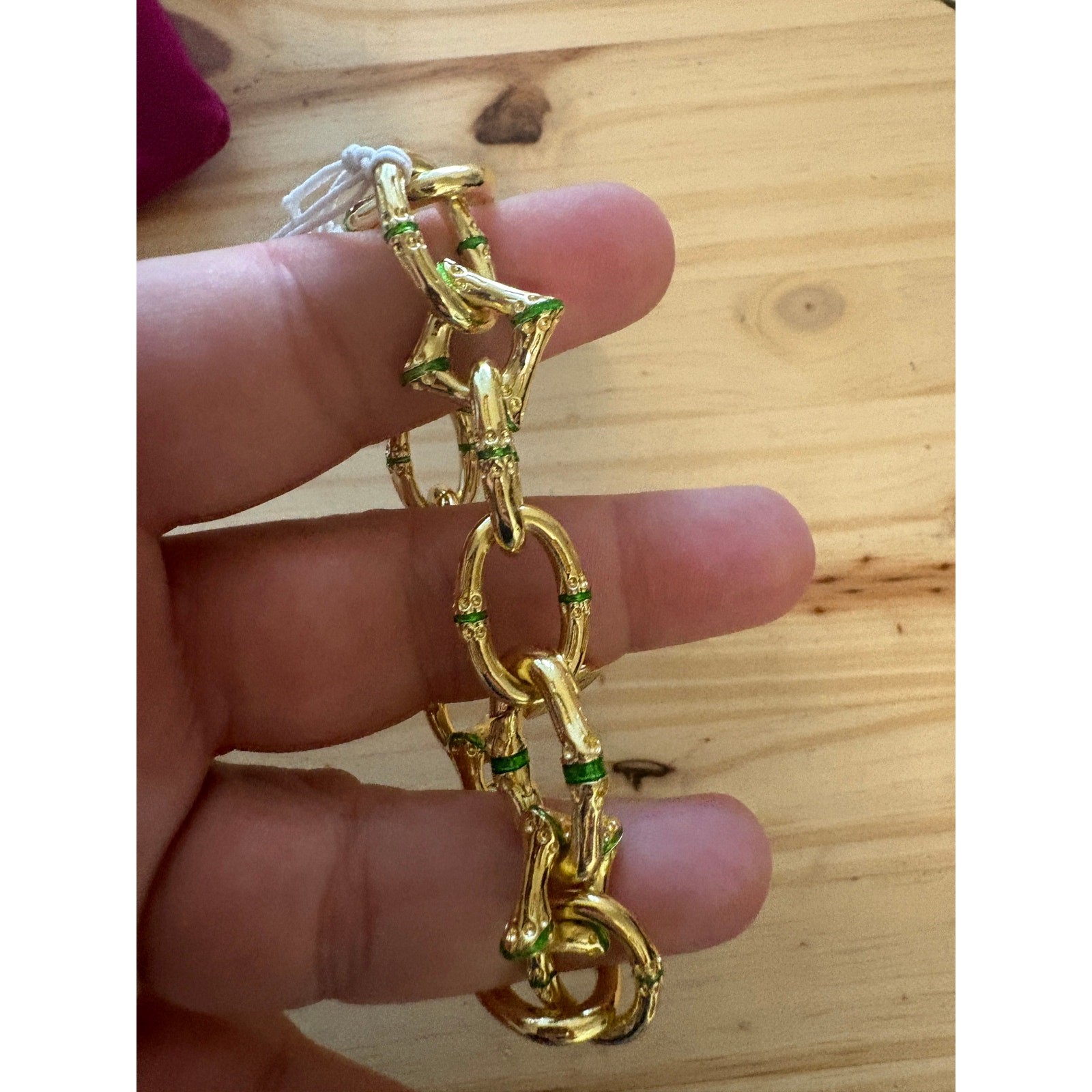 Capucine De Wulf Bangkok Bamboo Link Bracelet Gold Green Enamel Chain