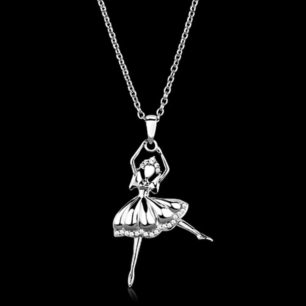 Rhodium 925 Sterling Silver Chain Pendant with AAA Grade CZ in Clear
