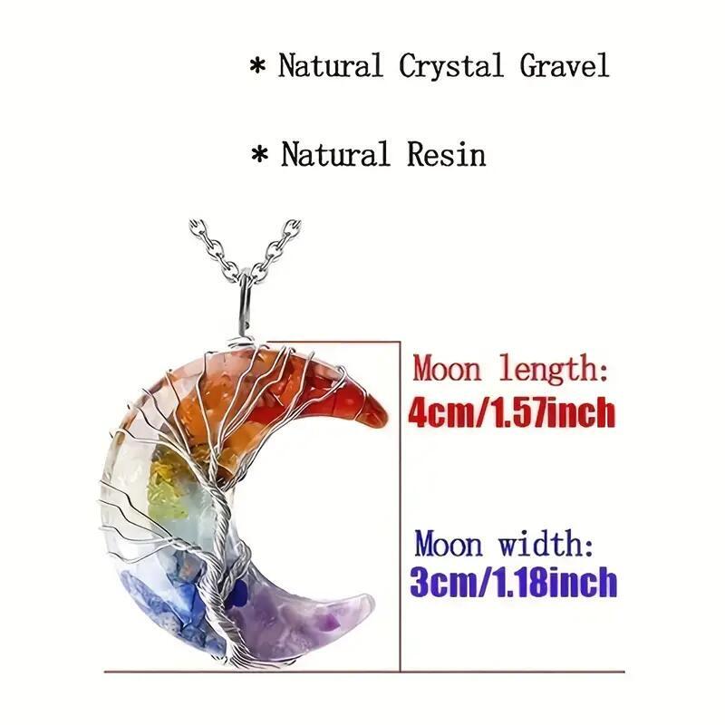 7 Chakra Healing Crystal Necklace Tree of Life Moon Stone Pendant Universal Gift