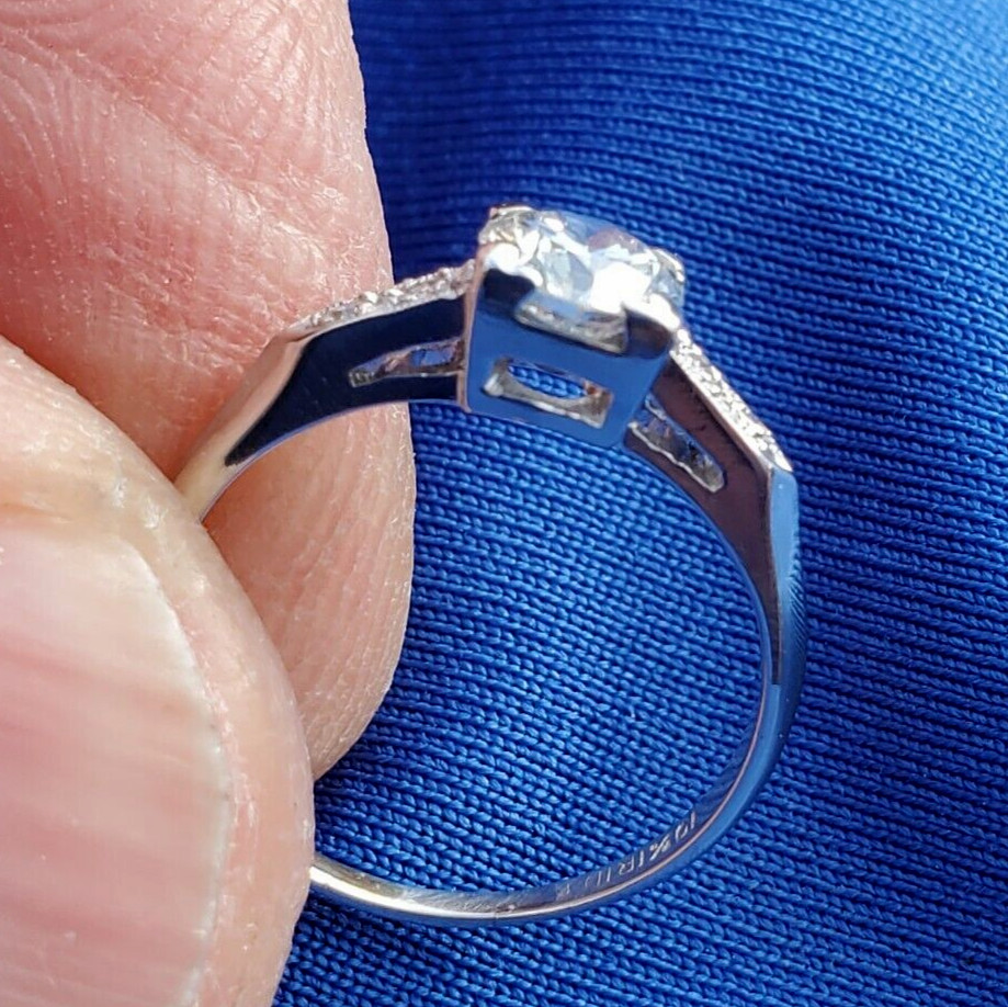 Original EARTH MINED DIAMOND Deco Engagement Ring Vintage PLATINUM Solitaire S 5