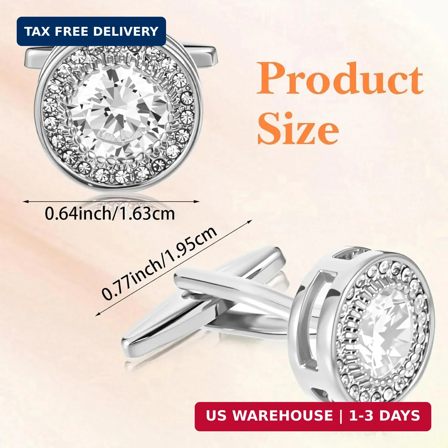 Cufflinks for Men Cuff Links Diamond Crystal Cuff Mens Personalized Classic Roun