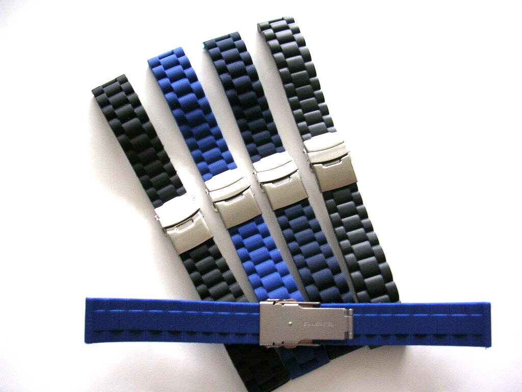 20mm Black Silicon Rubber Dbl Lock Deployment Diver watchband IW SUISSE USA Ship