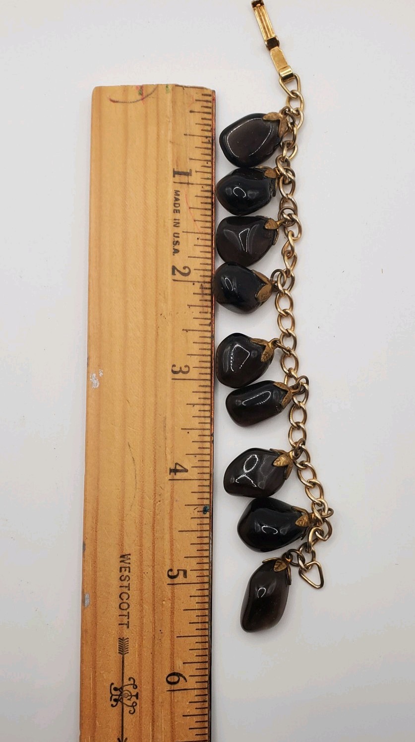 Vintage Mid Century Smoky Gray Teardrop Tumble Stone Drop Charm Bracelet Wt 29gr