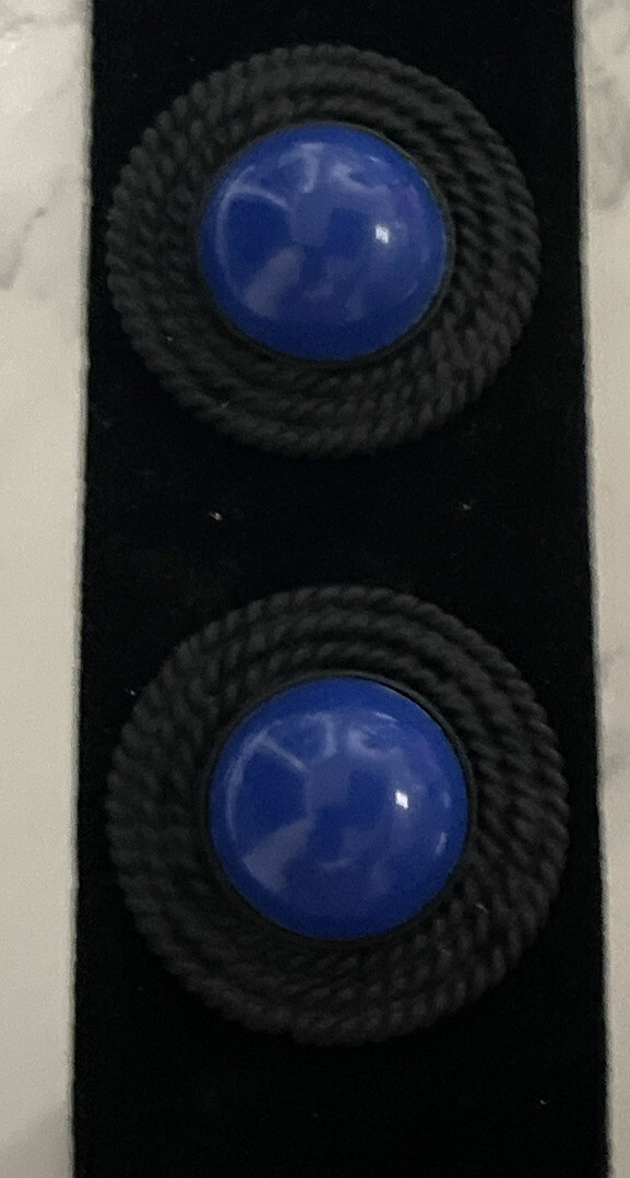 Black Painted Blue Round Statement Pierced Earrings Jewelry XB-6