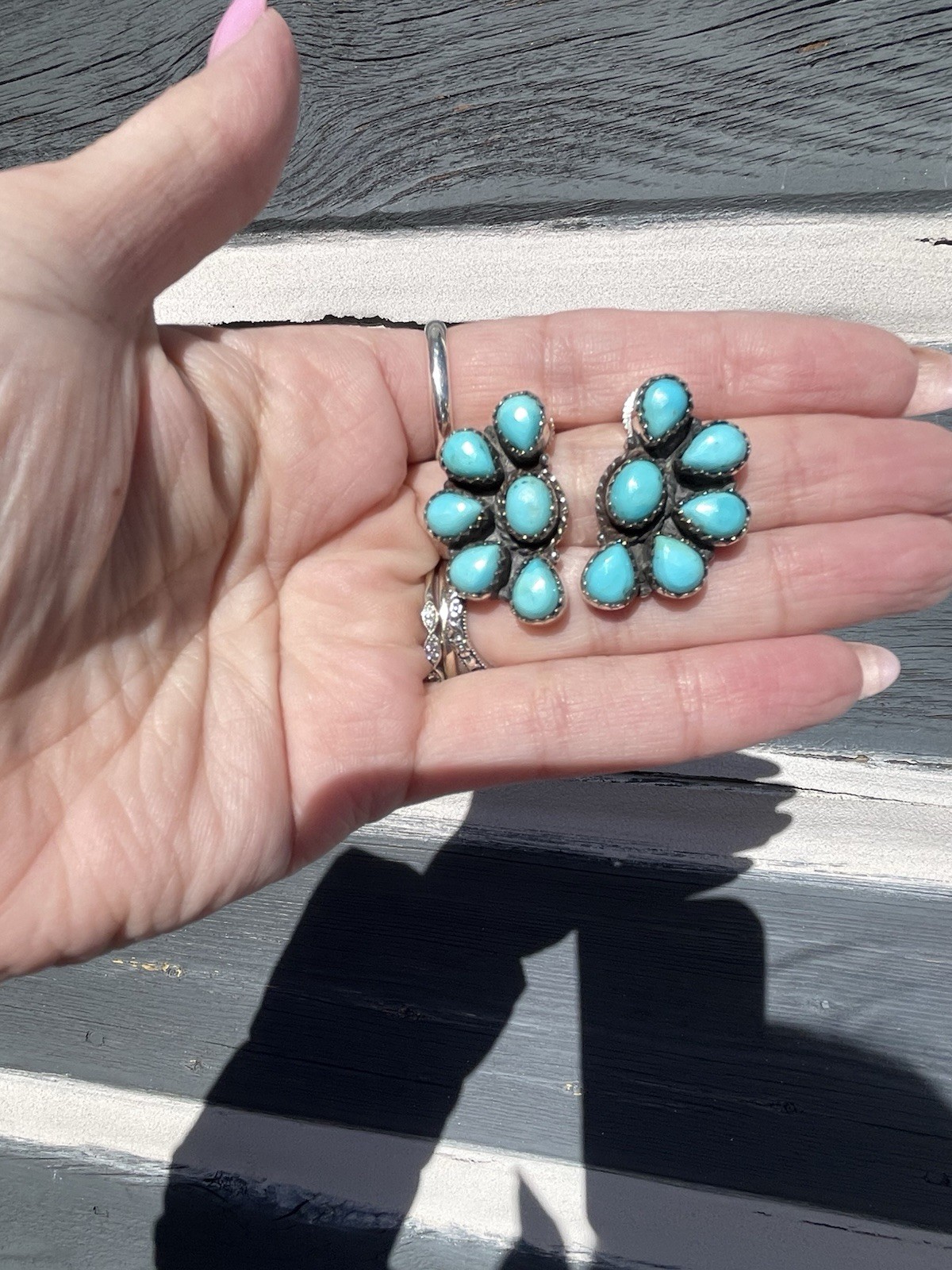 Native American Style Sterling Silver Turquoise Half Cluster Earrings Southwests