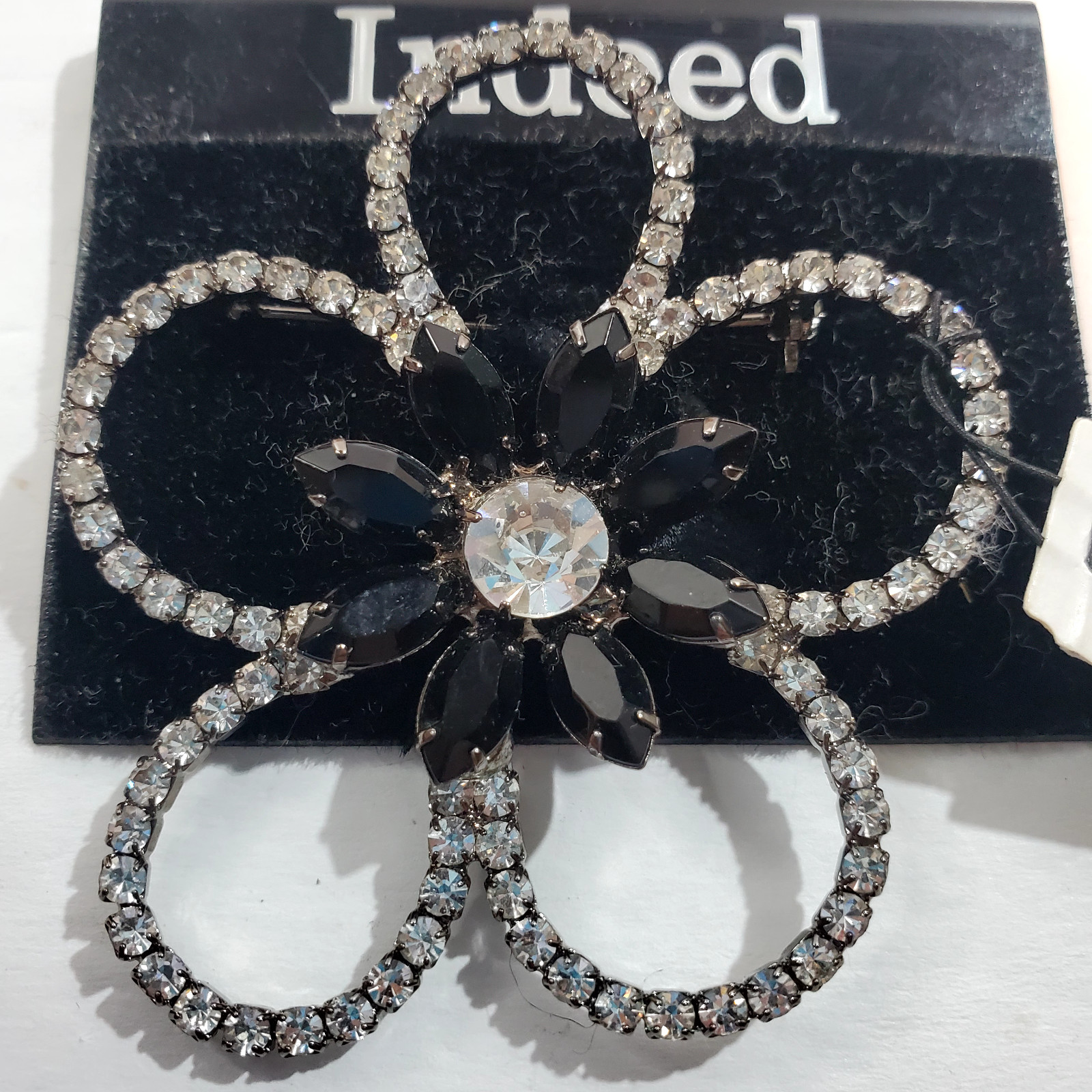 Indeed Clear & Black Rhinestone Outlined Flower Floral Brooch Pin MSRP $38