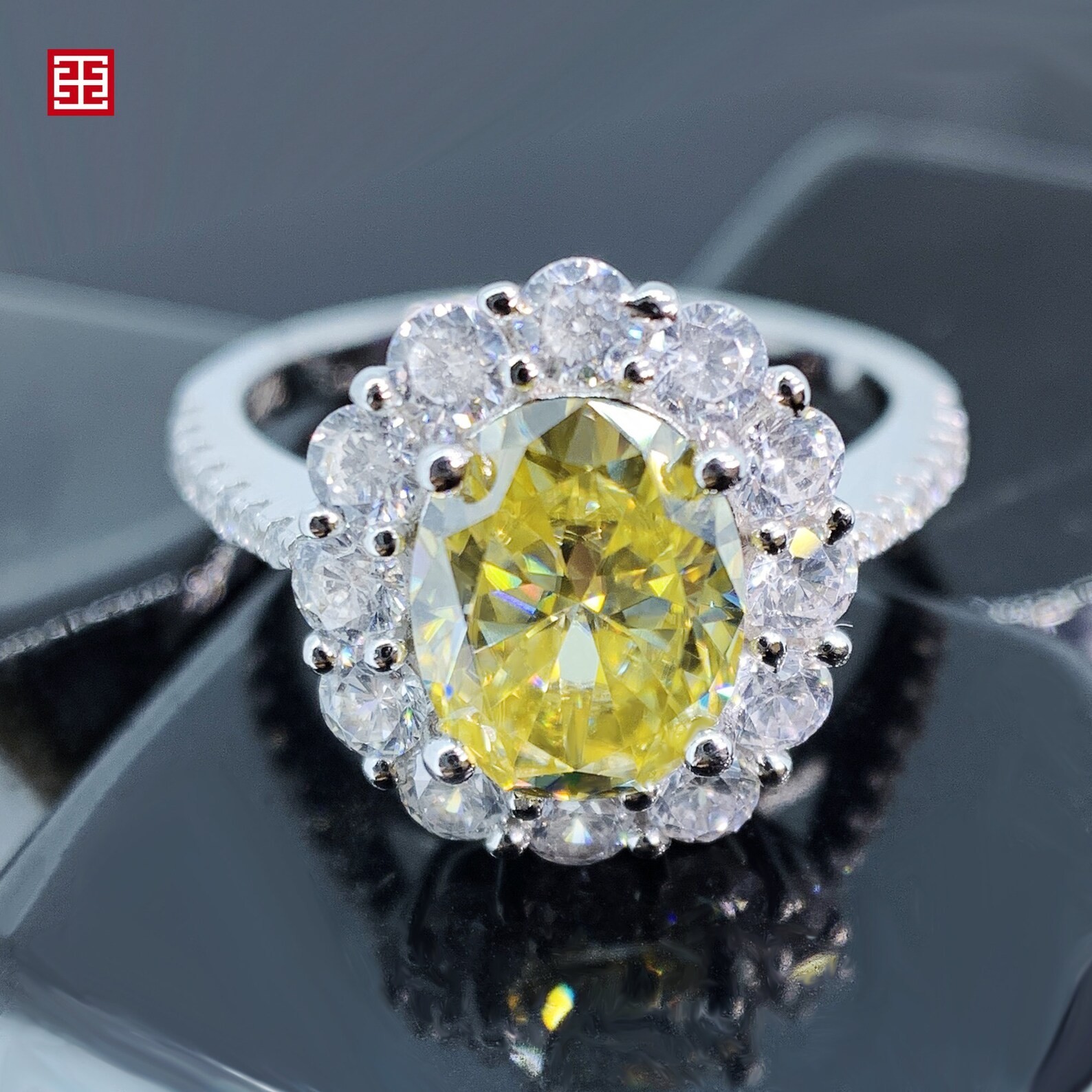 4.00 Ct Oval Cut Yellow Sapphire Diamond Engagement Ring 14K Solid White Gold 7