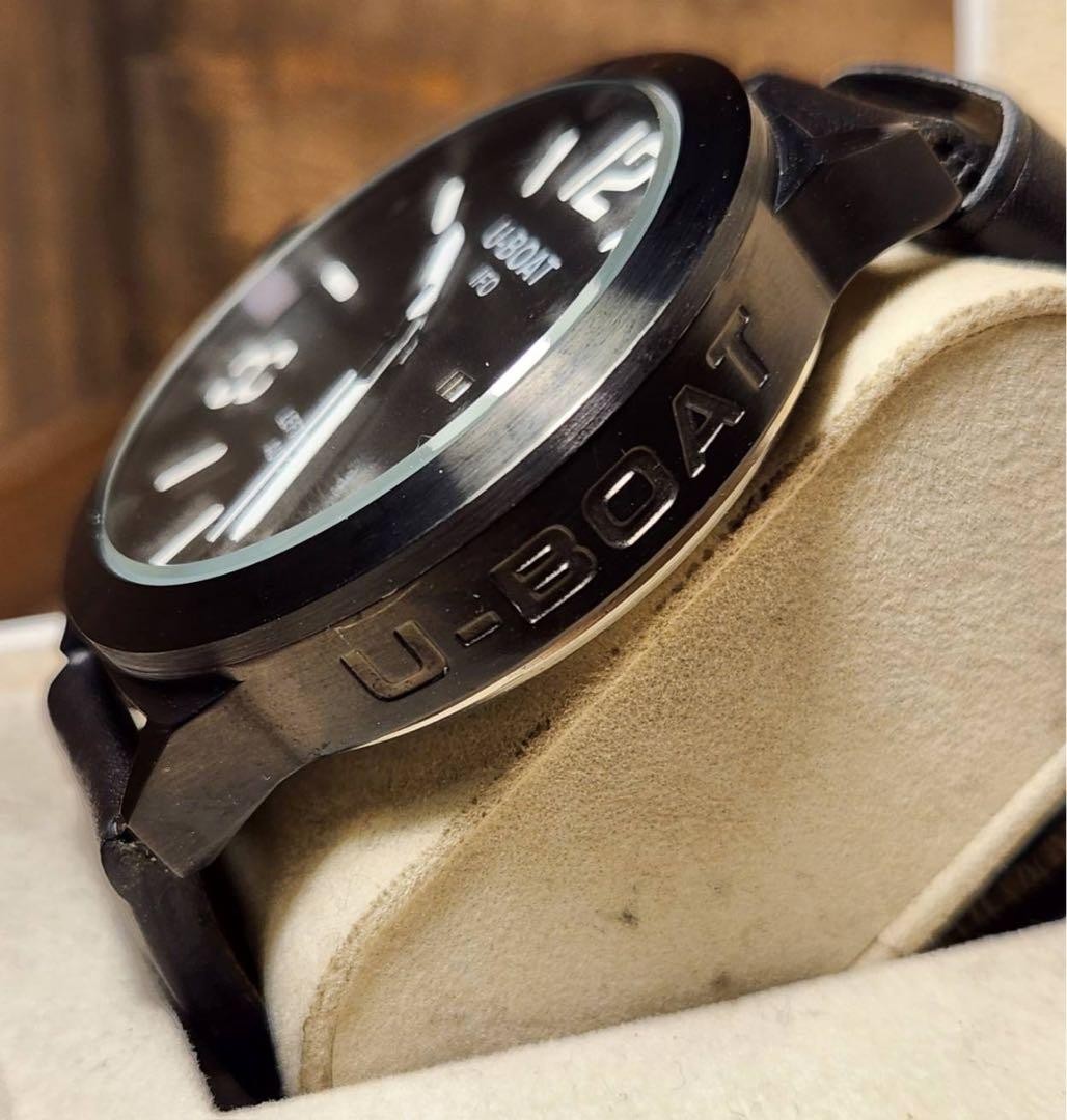 U-BOAT IFO Left Hook Auto Italo Fontana 316L Black Leather Round Men Watch 52mm