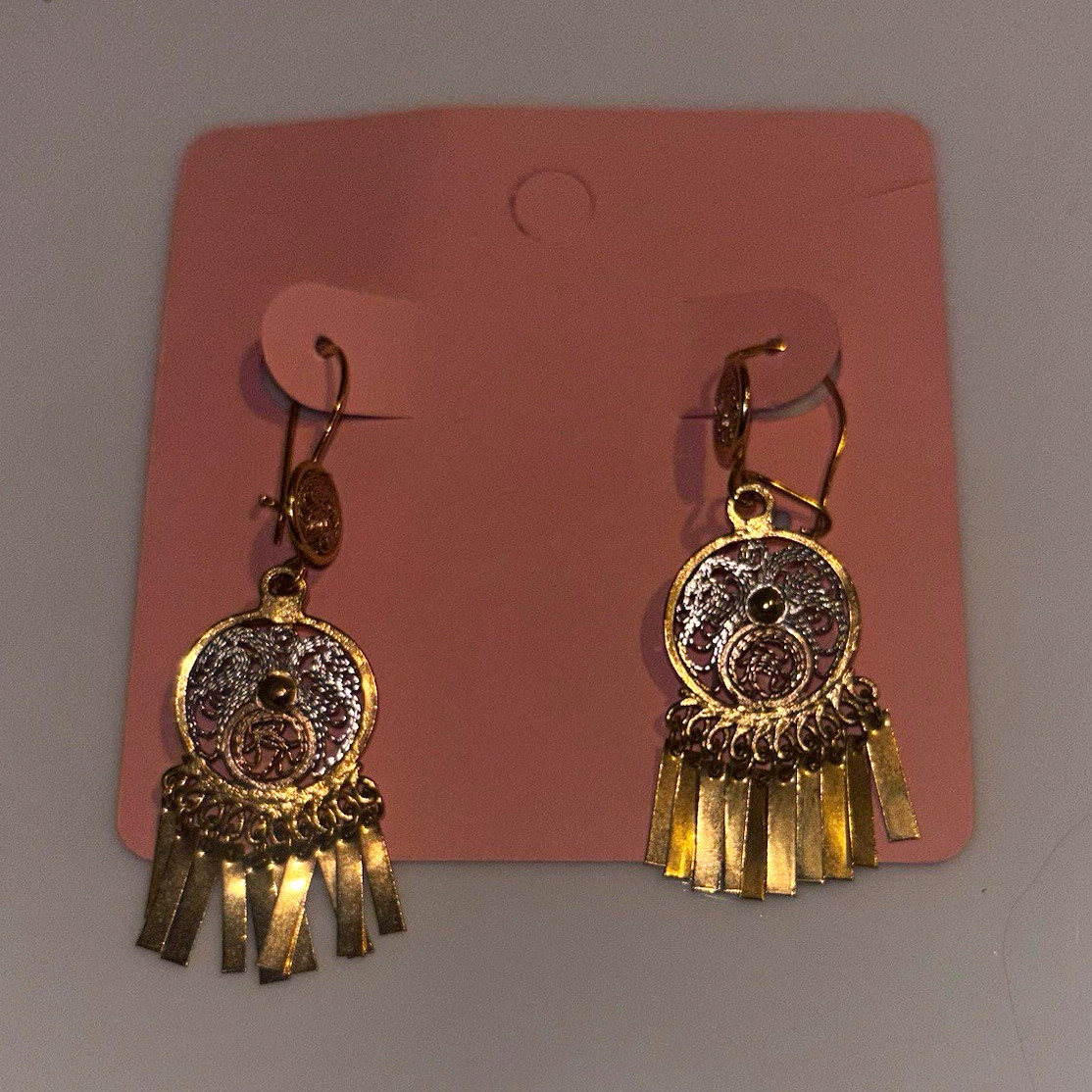 Gold Tone Metal Round Disc Dangle Drop Earrings Hook Closure Bohemian