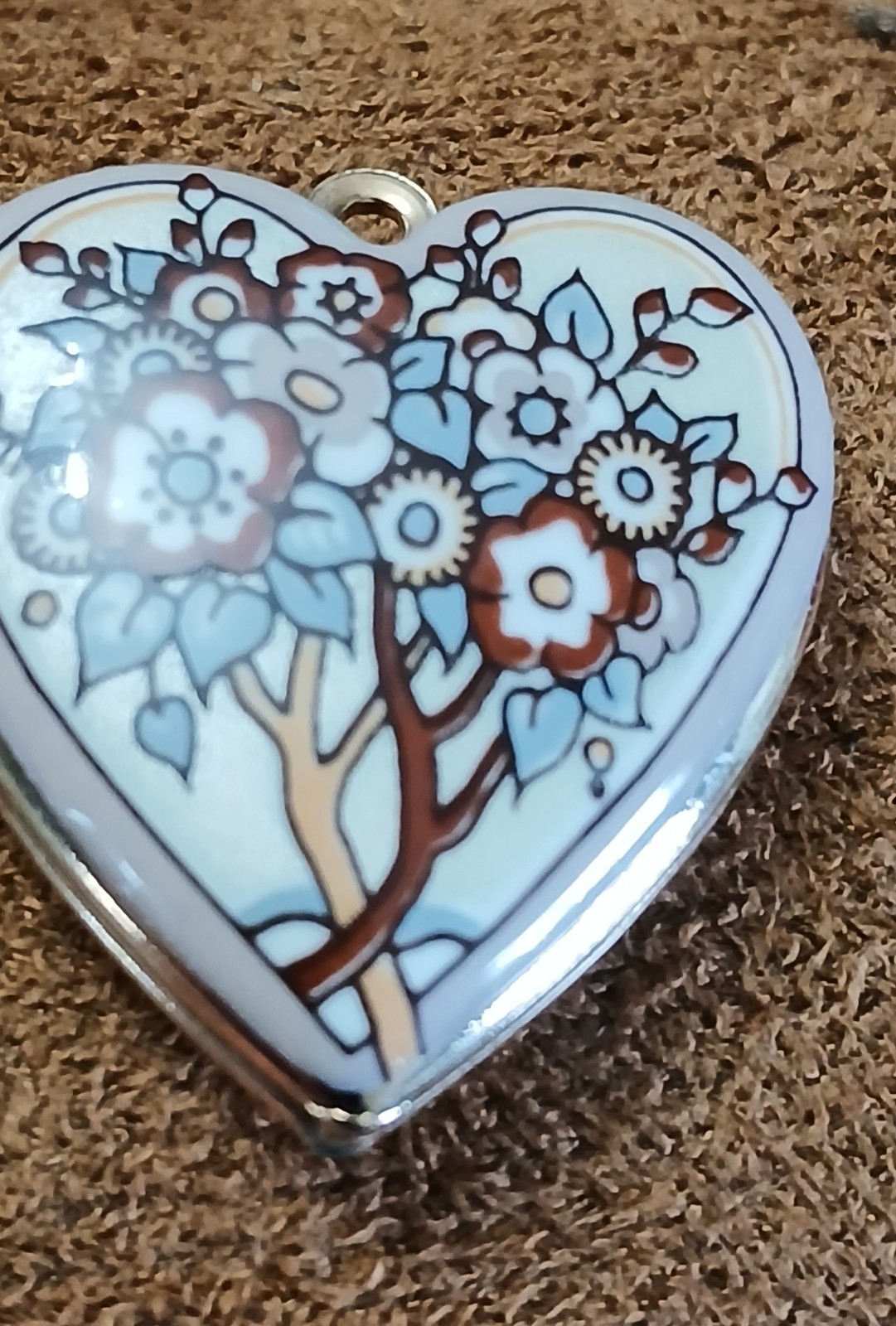 Michaela Frey Heart Locket Pendant Floral Enamel Gold Tone Signed