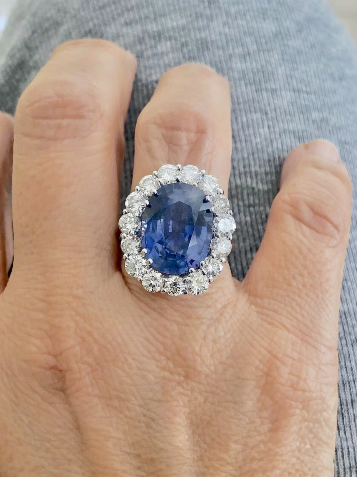 5.80 Ct Oval Cut Natural Sapphire Diamond Engagement Ring 14K White Gold Size 8