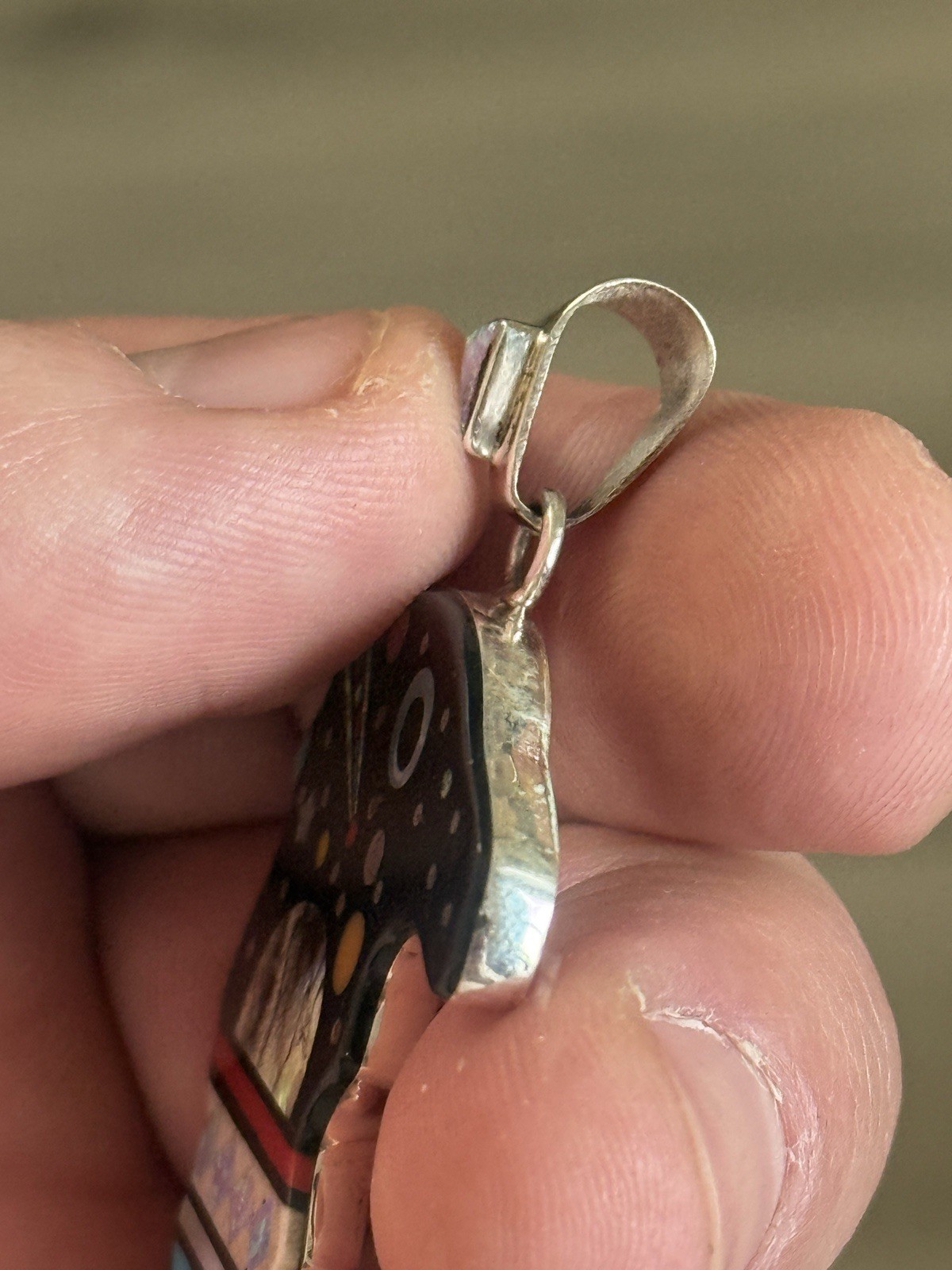STERLING SILVER NATIVE AMERICAN SIGNED SM GALAXY INLAID EAGLE CLAW PENDANT .925