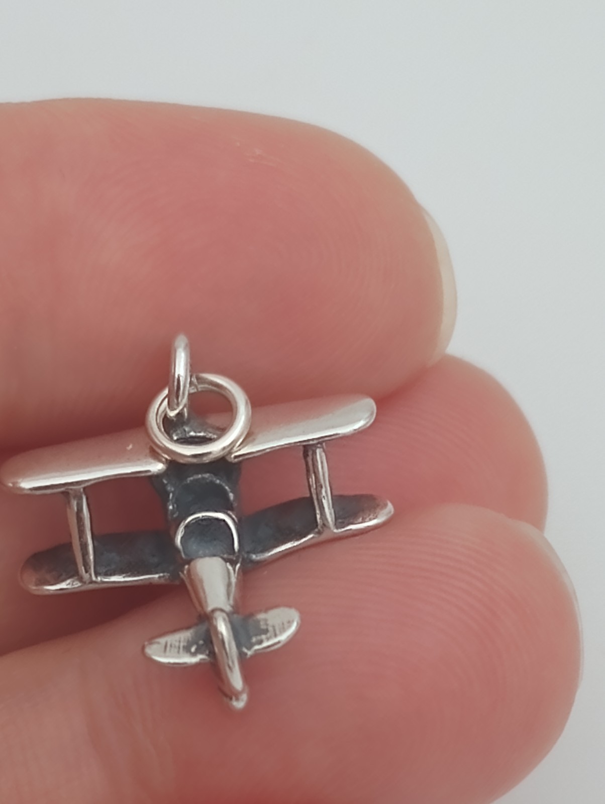 biplane charm sterling silver 3d aircraft 925 pendant charm 24″ chain plane