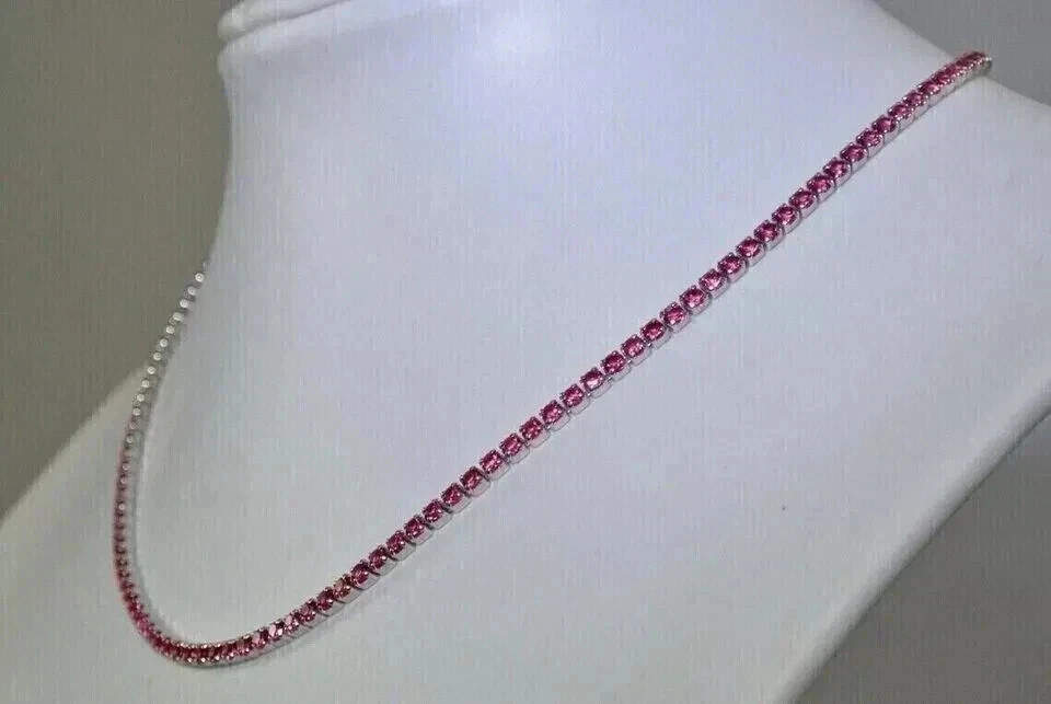 15TCW Round Lab Created Red Ruby Women’s Tennis Necklace 14K White Gold Finish