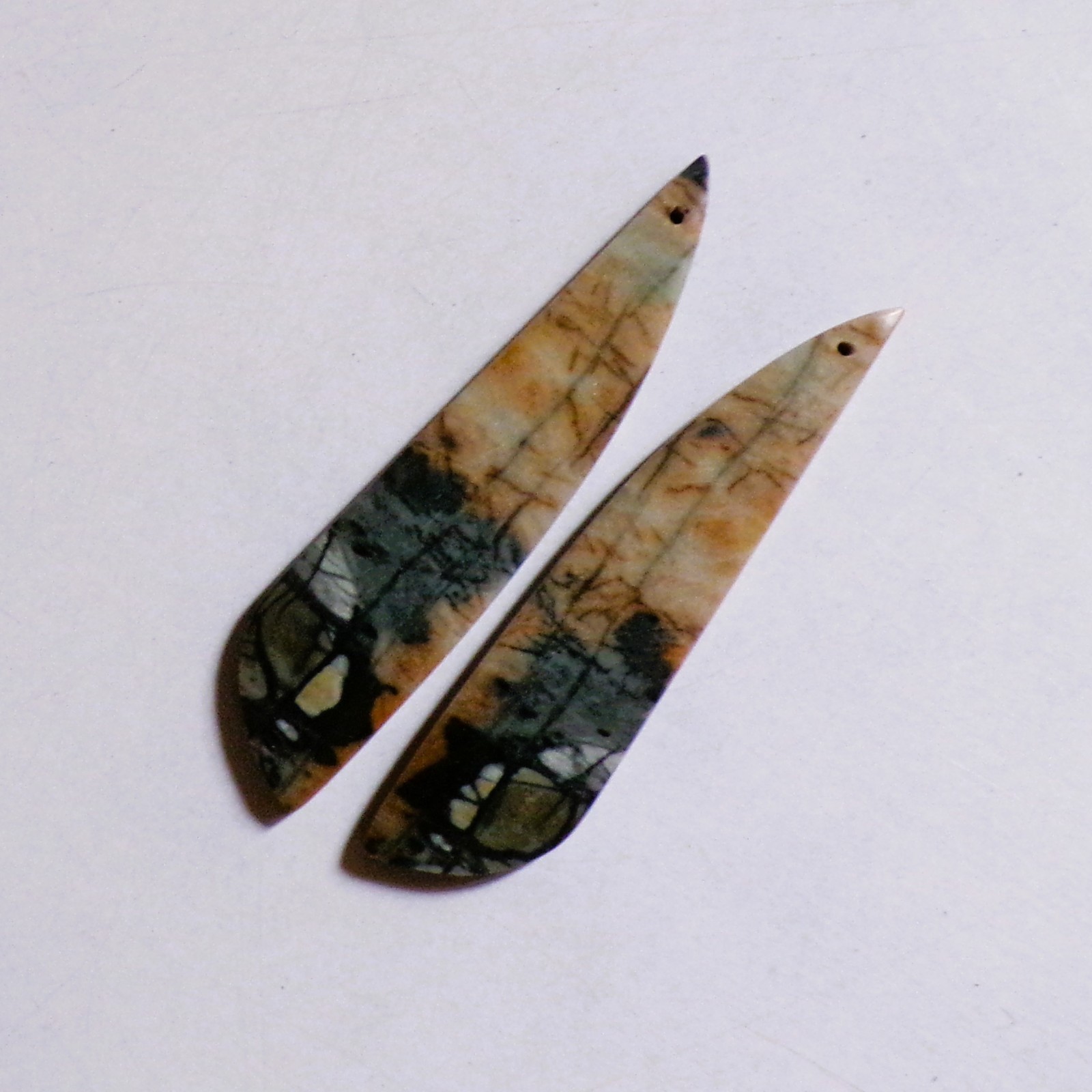 46.35 Cts Natural Picasso Jasper Drilled Cabochon Match Pair Gemstone 56.6X13MM