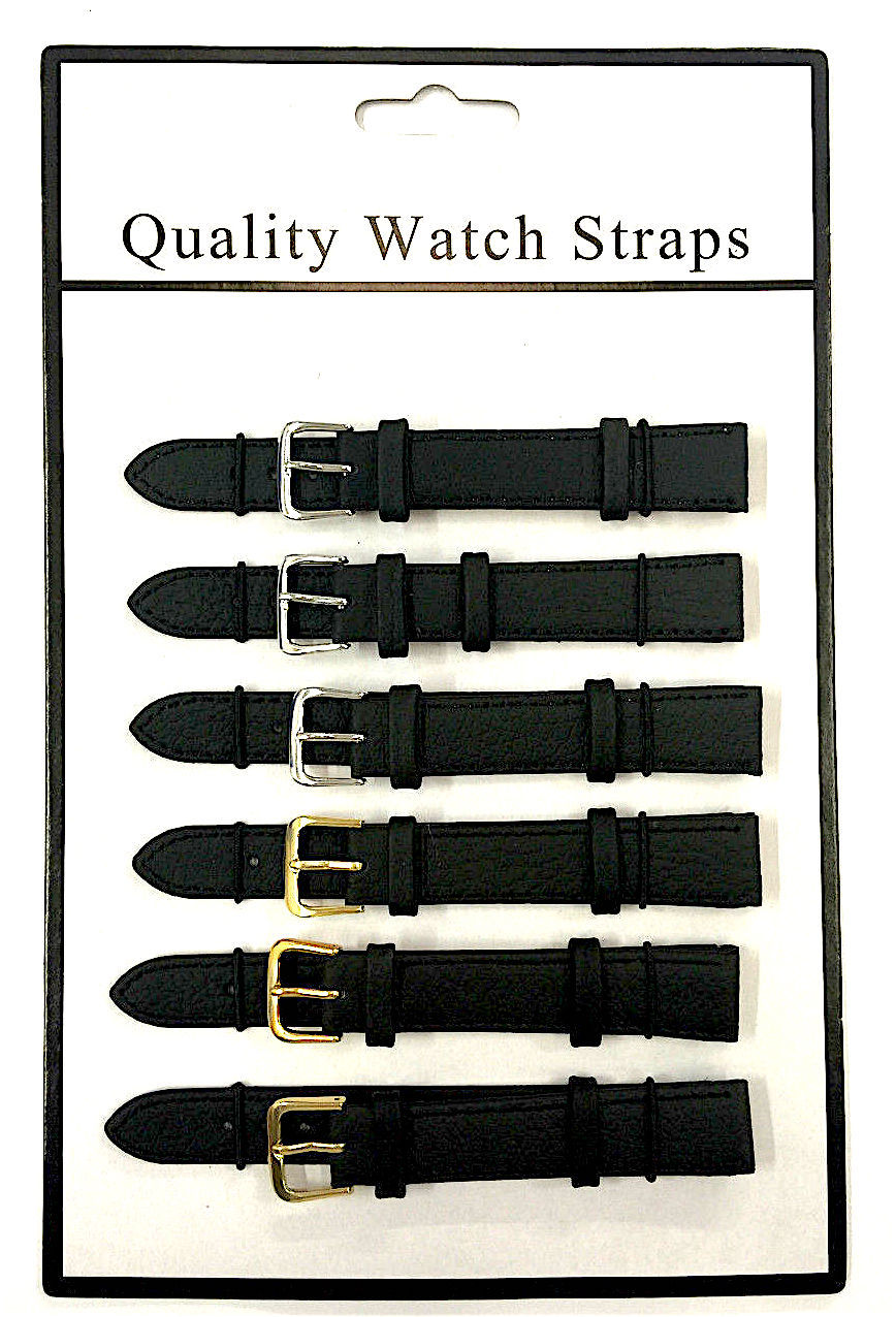 Brand New 6 X Wholesale Job Lot Genuine Black Leather Watch Straps 6mm To 24mm