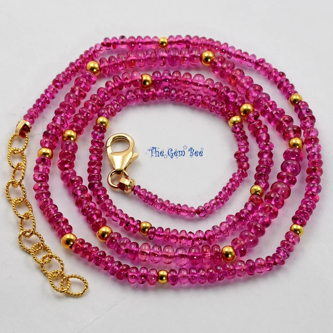 18K Yellow Gold Gem Grade No Heat Ruby Smooth Rondelle Bead Necklace 17″-18.5″