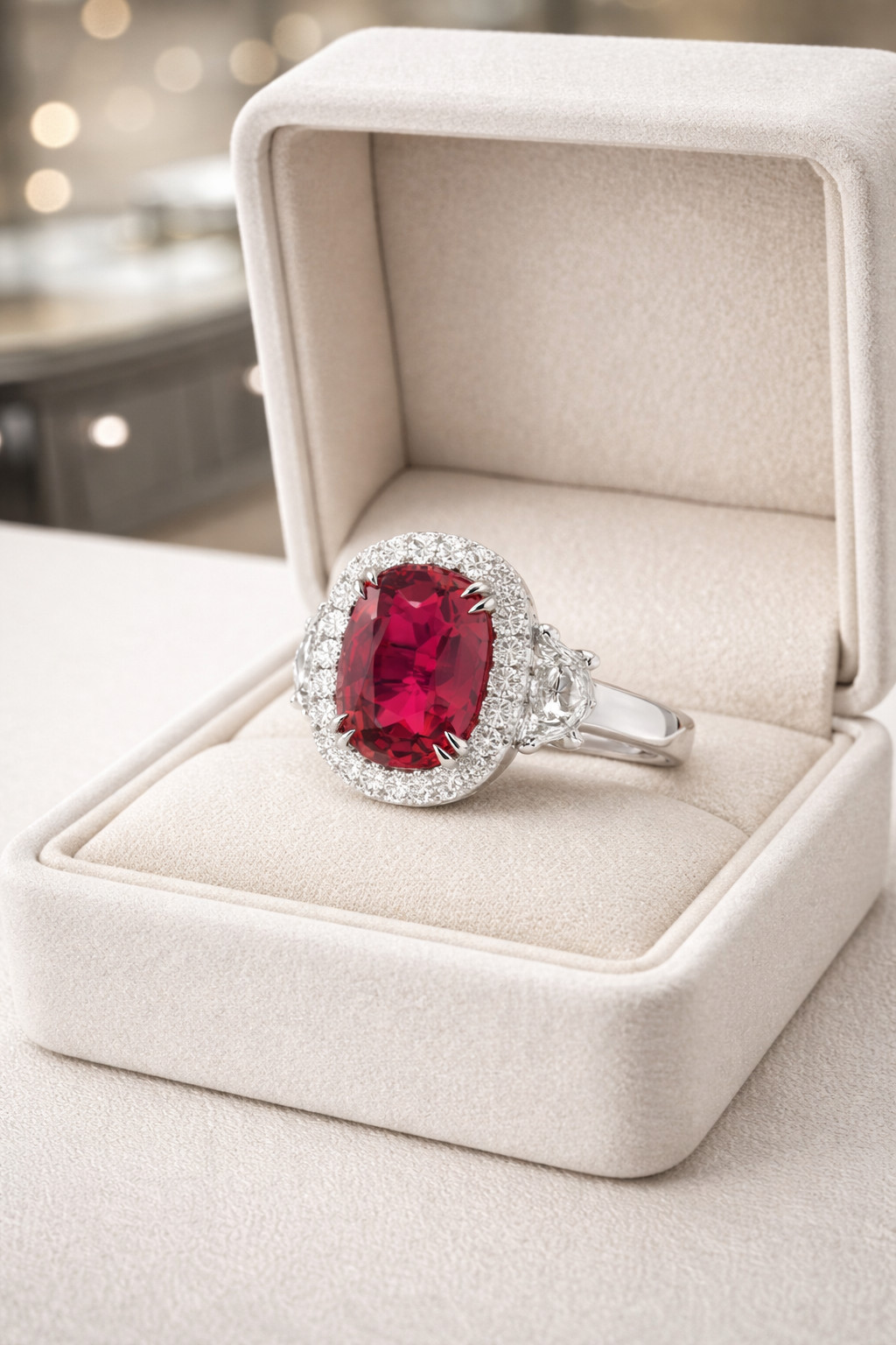 2.80Ct Cushion Natural Ruby Diamond Wedding Gift Ring 14K White Gold Size 6
