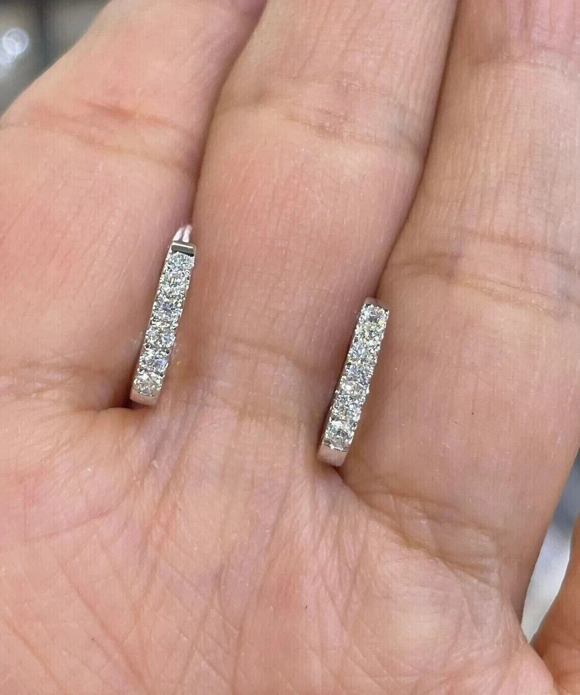 1ct Round Cut Real Moissanite 14K White Gold Plated Huggie Hoop Women’s Earrings