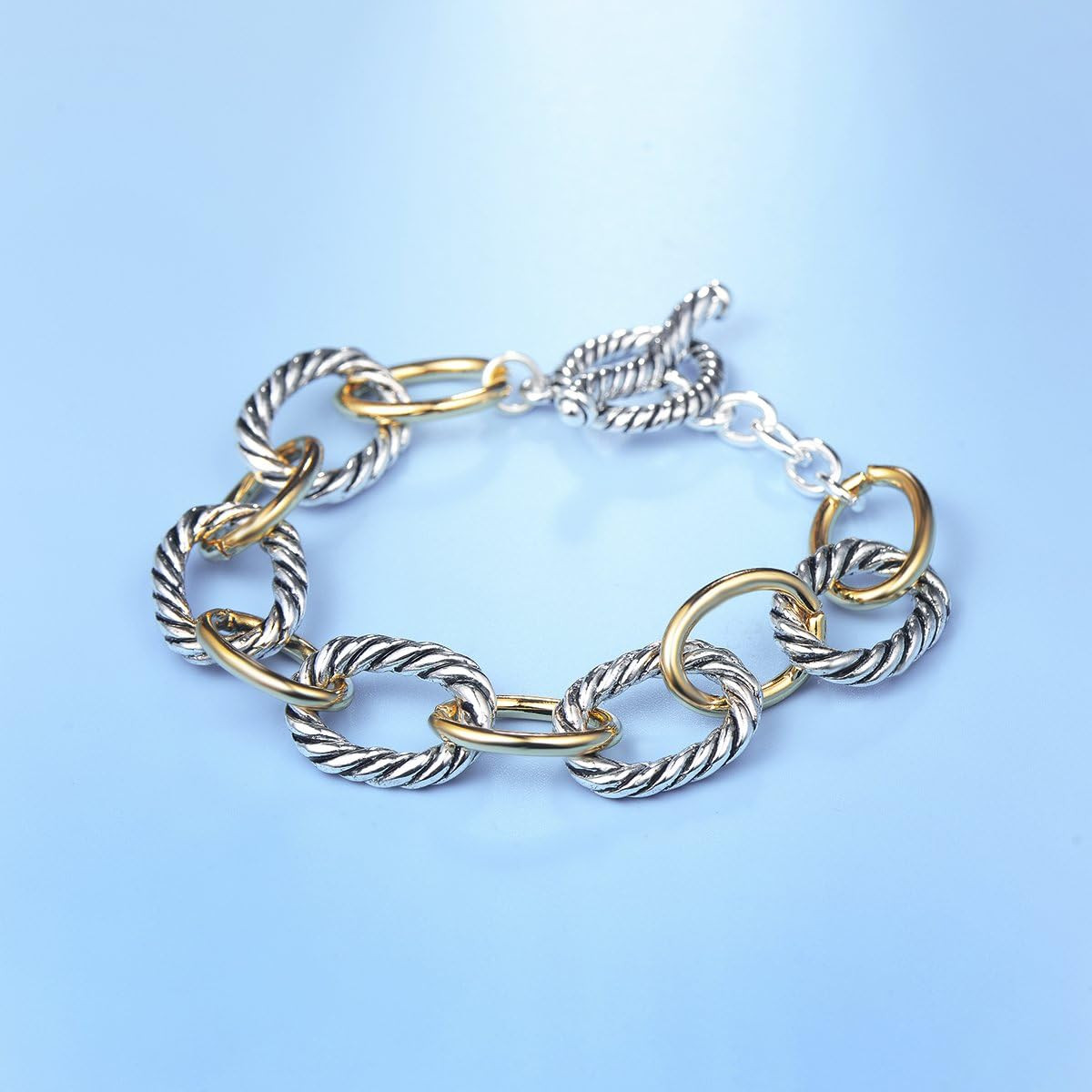Twisted Cable Wire Link Chain Bracelet Two Tone Designer Brand Inspired Women Je