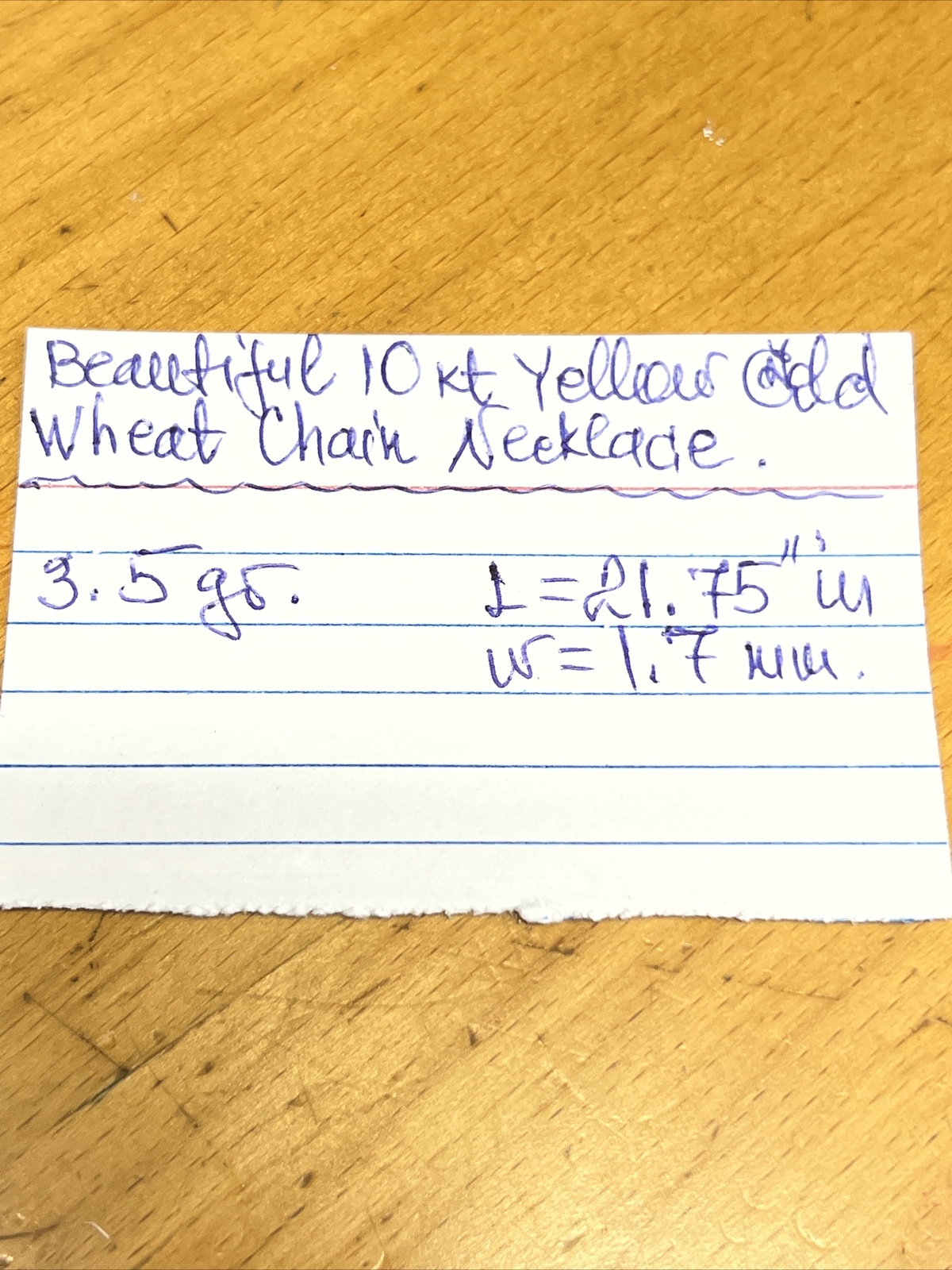 BEAUTIFUL 10K Yellow Gold WHEAT 1.7mm wide Chain Necklace 21.75” long 3.5gr.