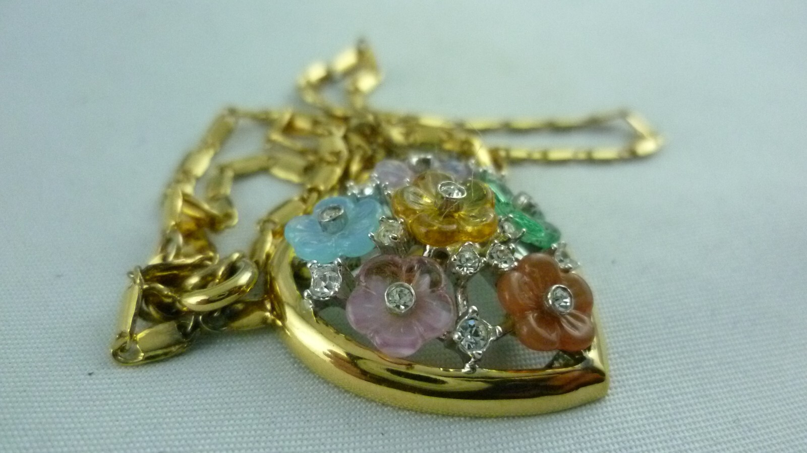 Necklace with Pendant Italy Murano Glass Heart Shape with Flowers 925 Sterling Silver