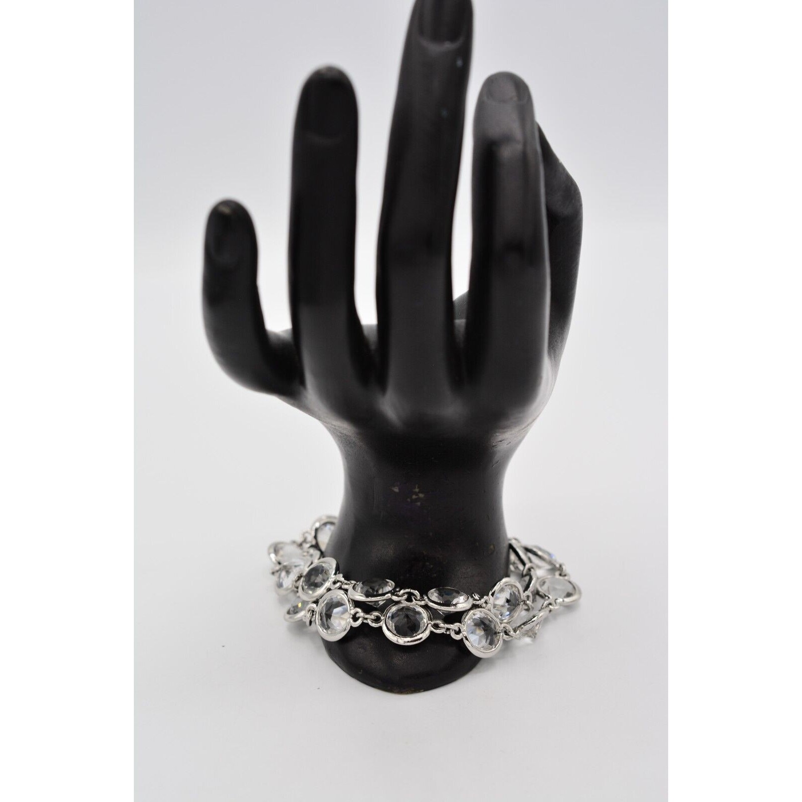 Ann Taylor Vintage Crystal Bracelet Open Bezel Clear Rhinestone Silver Tone Bin2