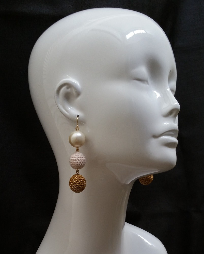 JCREW earrings drop ball dangle crochet pearl pink gold fun jewelry retro gift