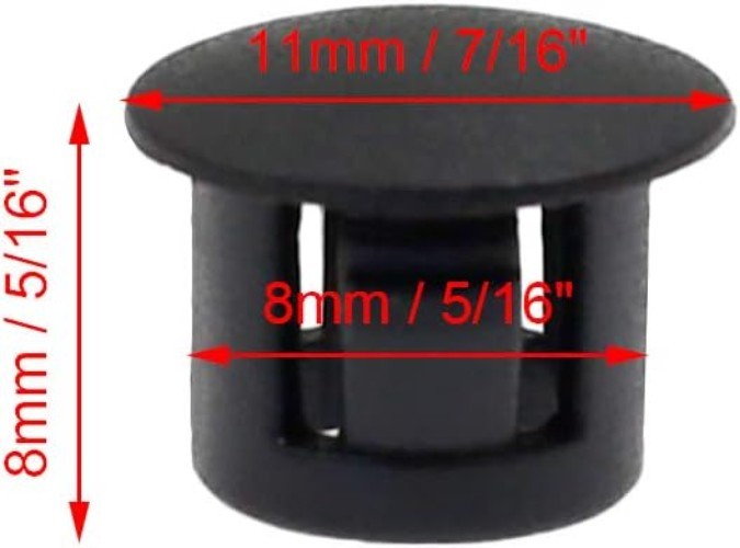 30PCS Black Plastic Hole Plugs 8mm | Flush Type Snap-In End Caps for Furniture