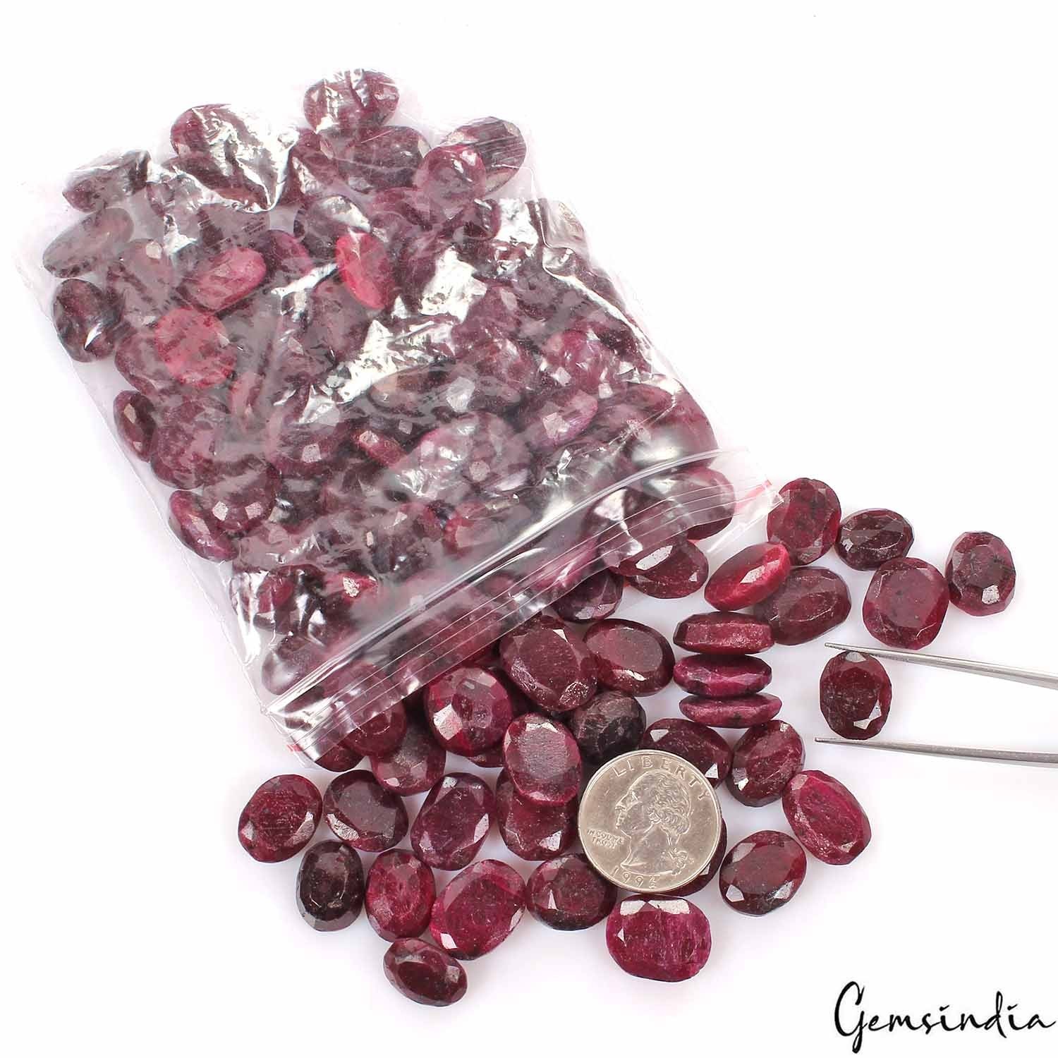 1100 Cts/70 Pcs Natural Dark Red Ruby Oval Faceted Cut Loose 13mm -19mm Gems-NW