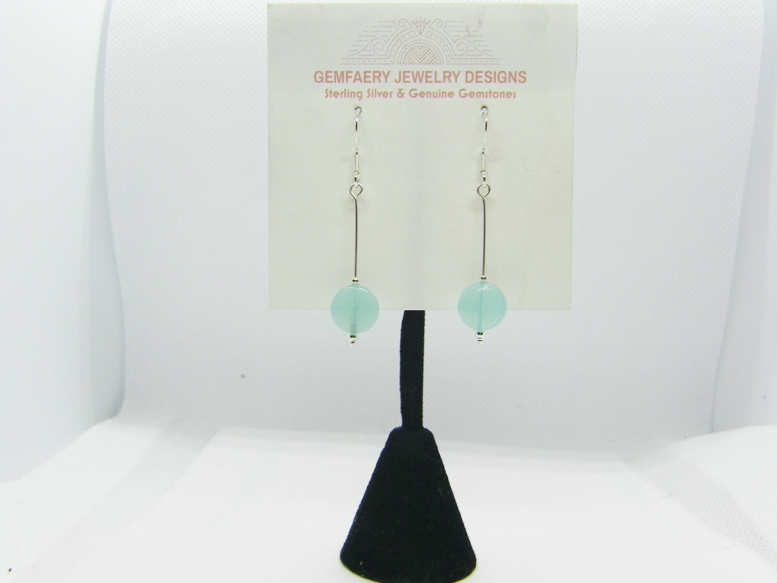 Sterling Silver Blue CHALCEDONY Gemstone Dangle Earrings #2822…Handmade USA