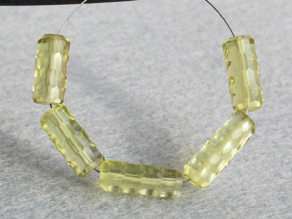 AAA Natural Lemon Quartz Faceted Tube Log Gemstone Beads